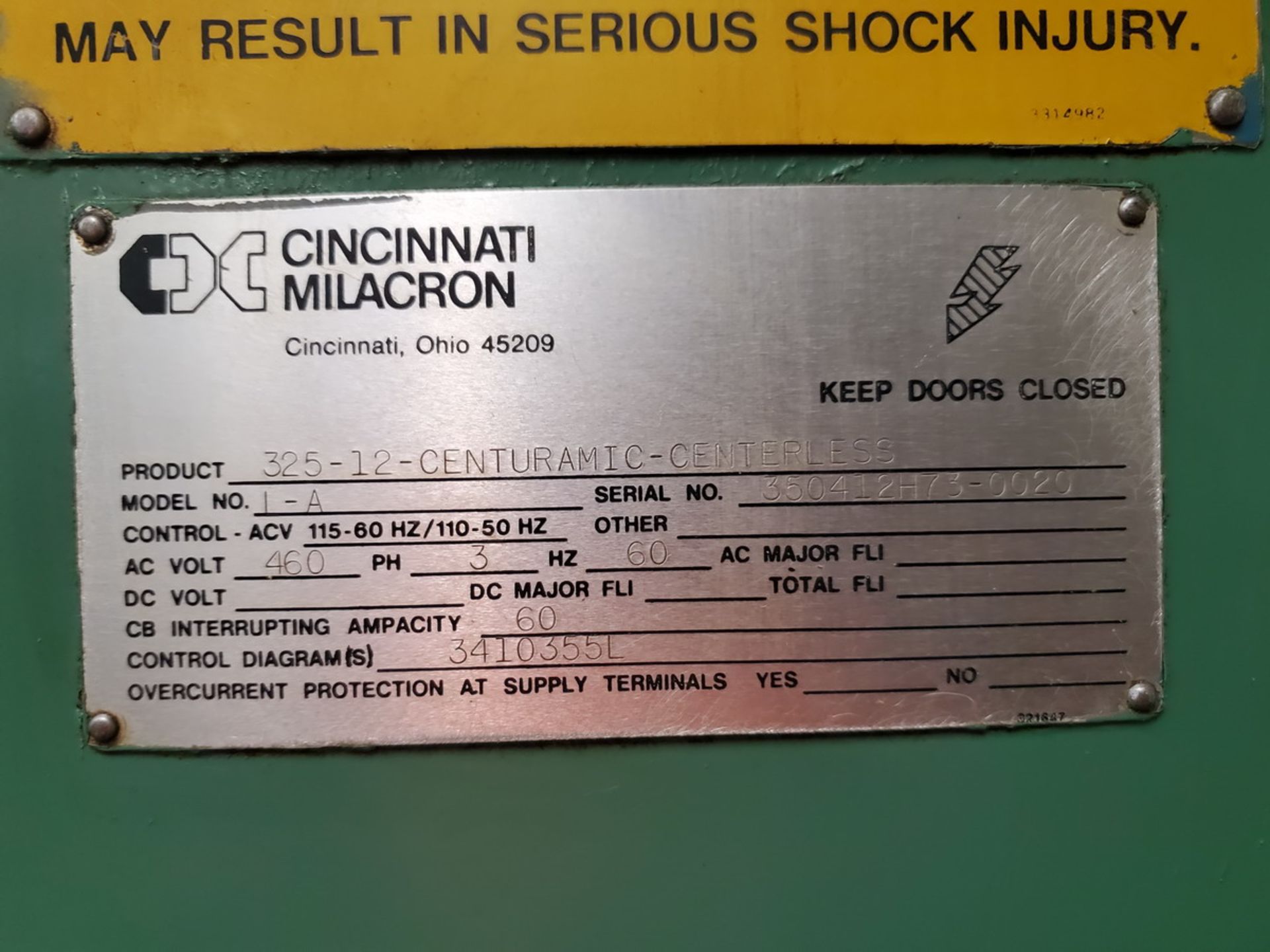 Cincinnati 325 Centerless Grinder 460V, 3PH, 60HZ; W/ Controller, W/ Milacron Control Panel; W/ - Image 14 of 17
