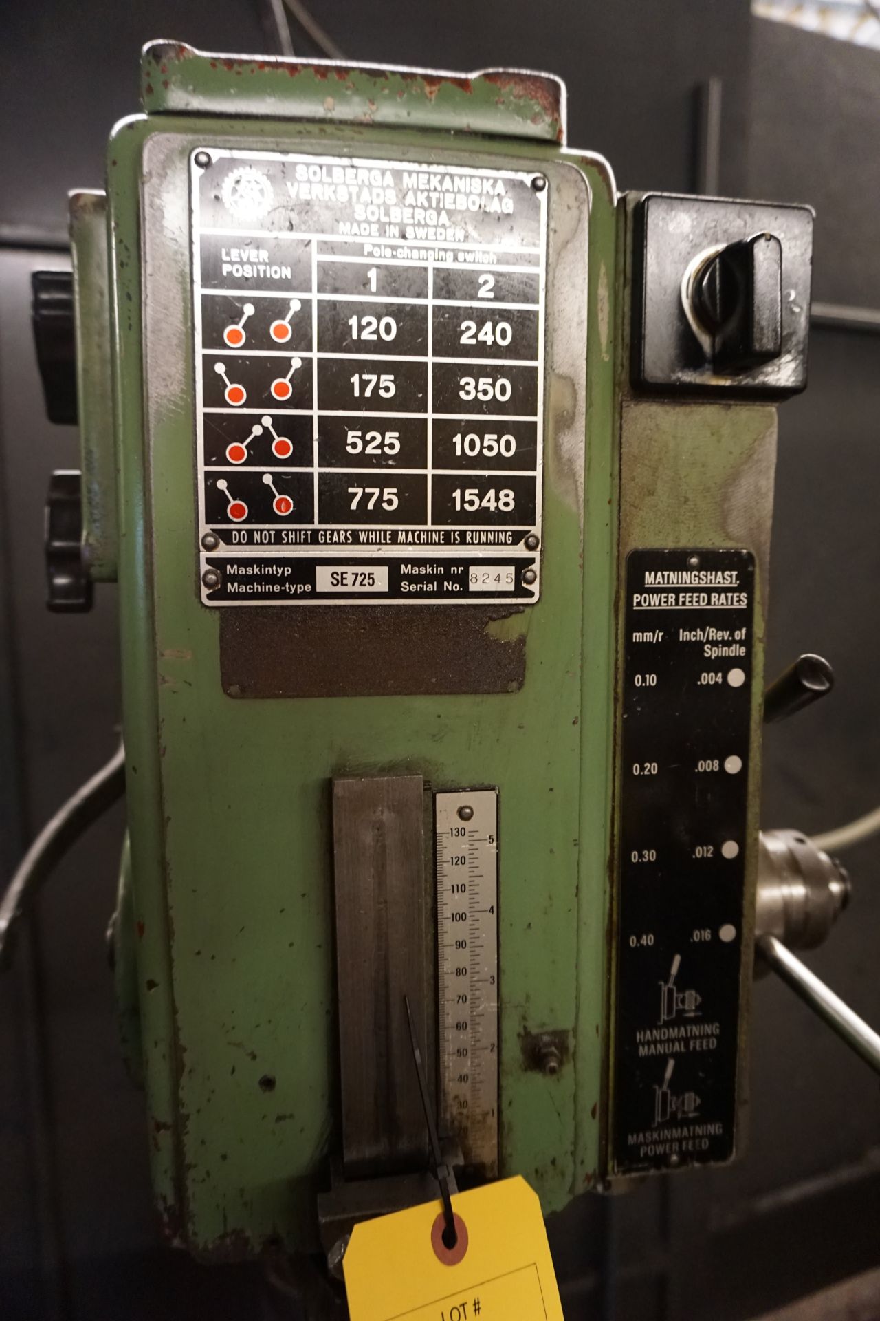 SOLBERGA GEARED HEAD DRILL PRESS, MDL: SE725 - Image 2 of 3