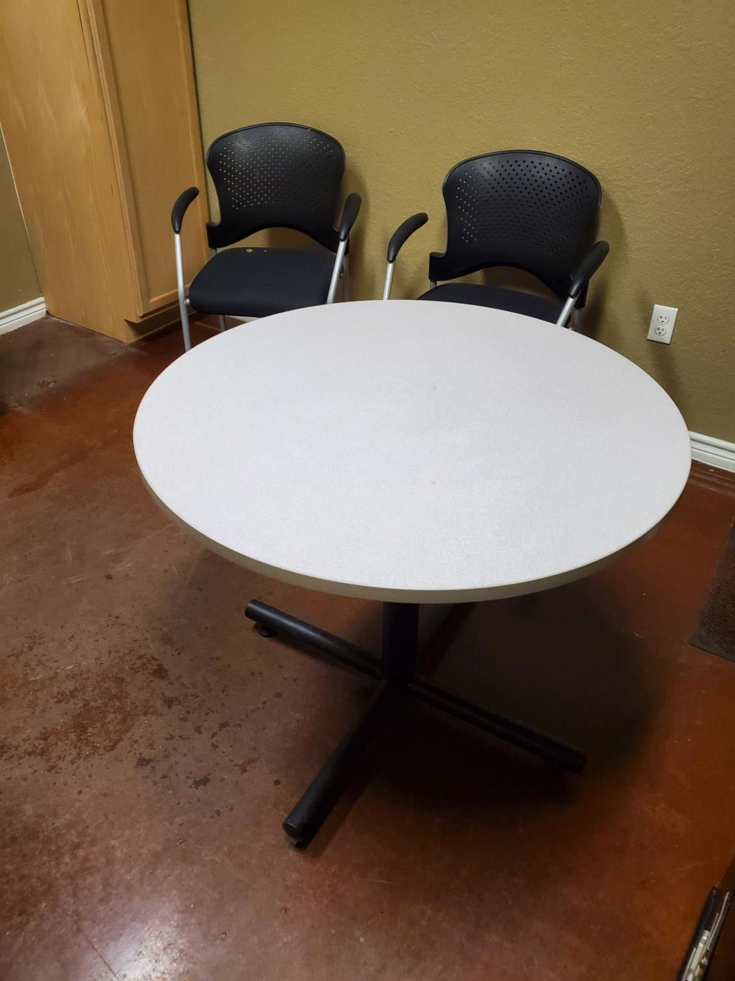 Break Room Furniture 36" Round Table; (2) Chairs; 2-Drawer Chest