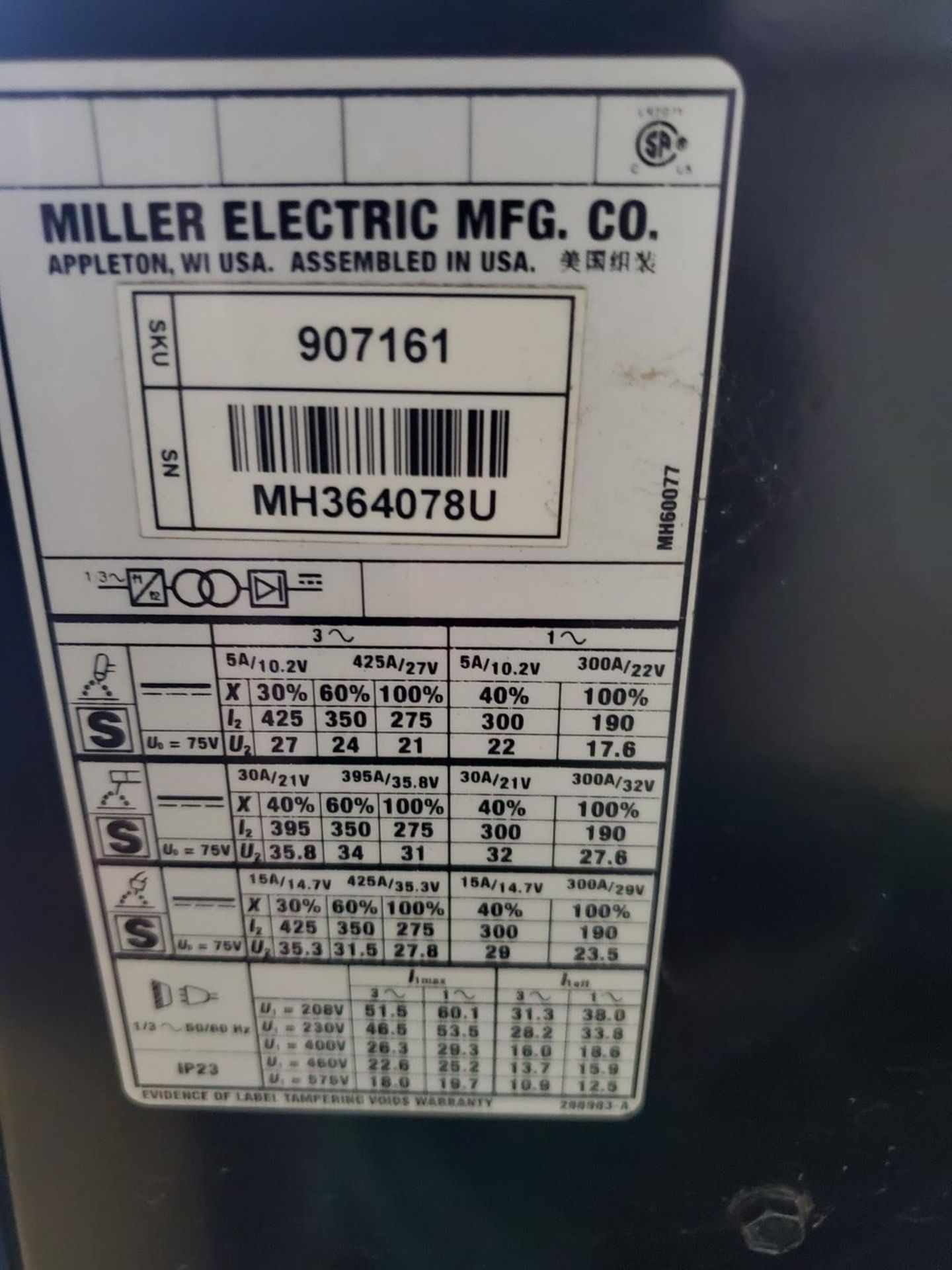 Miller XMT 350 CC/CV Multiprocessing Welder 208-575V, 350A, 1/3PH, 50/60HZ; W/ 20 Series Wire - Image 8 of 8