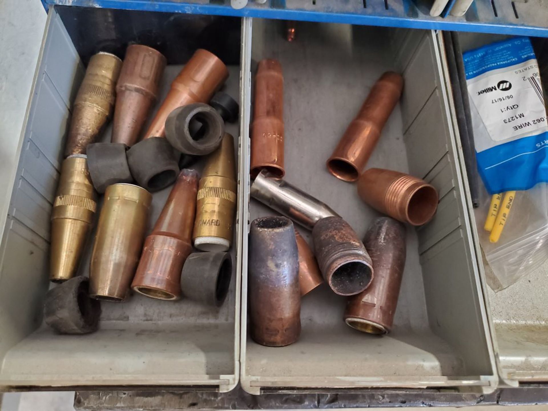 Assorted Mig Gun Consumables W/ (1) Empty Parts Bin - Image 7 of 14