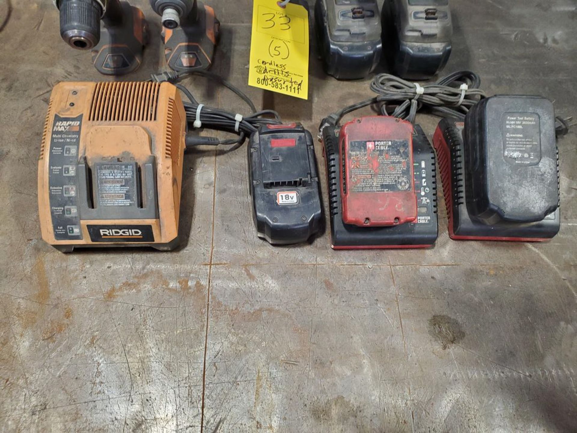 Porter Cable (5) Assorted Cordless Drills W/ Batteries & Charging Stations - Image 6 of 7