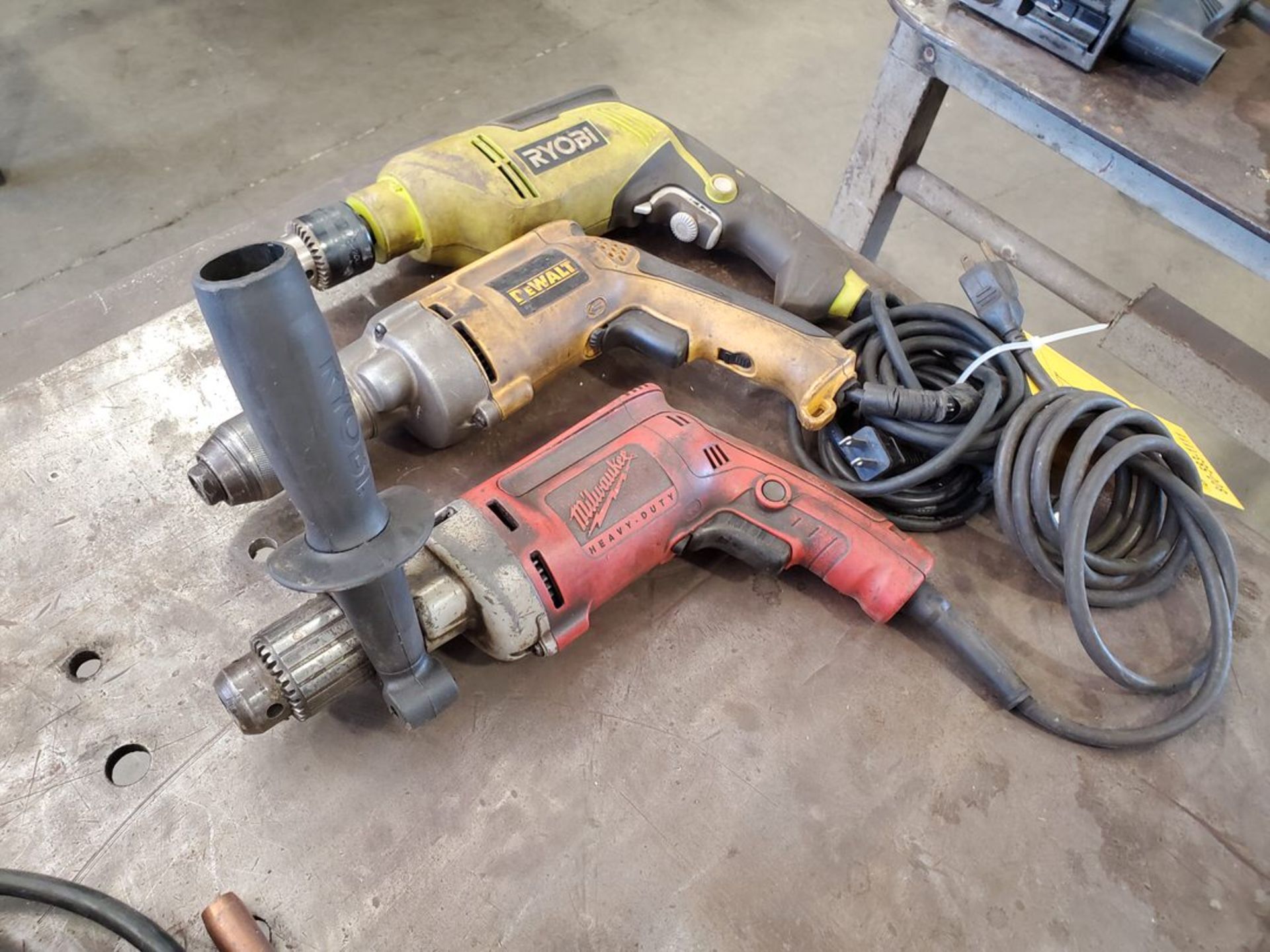 (3) Assorted 1/2" Corded Drills Mfg's: Ryobi, Milwaukke, DeWalt - Image 3 of 4