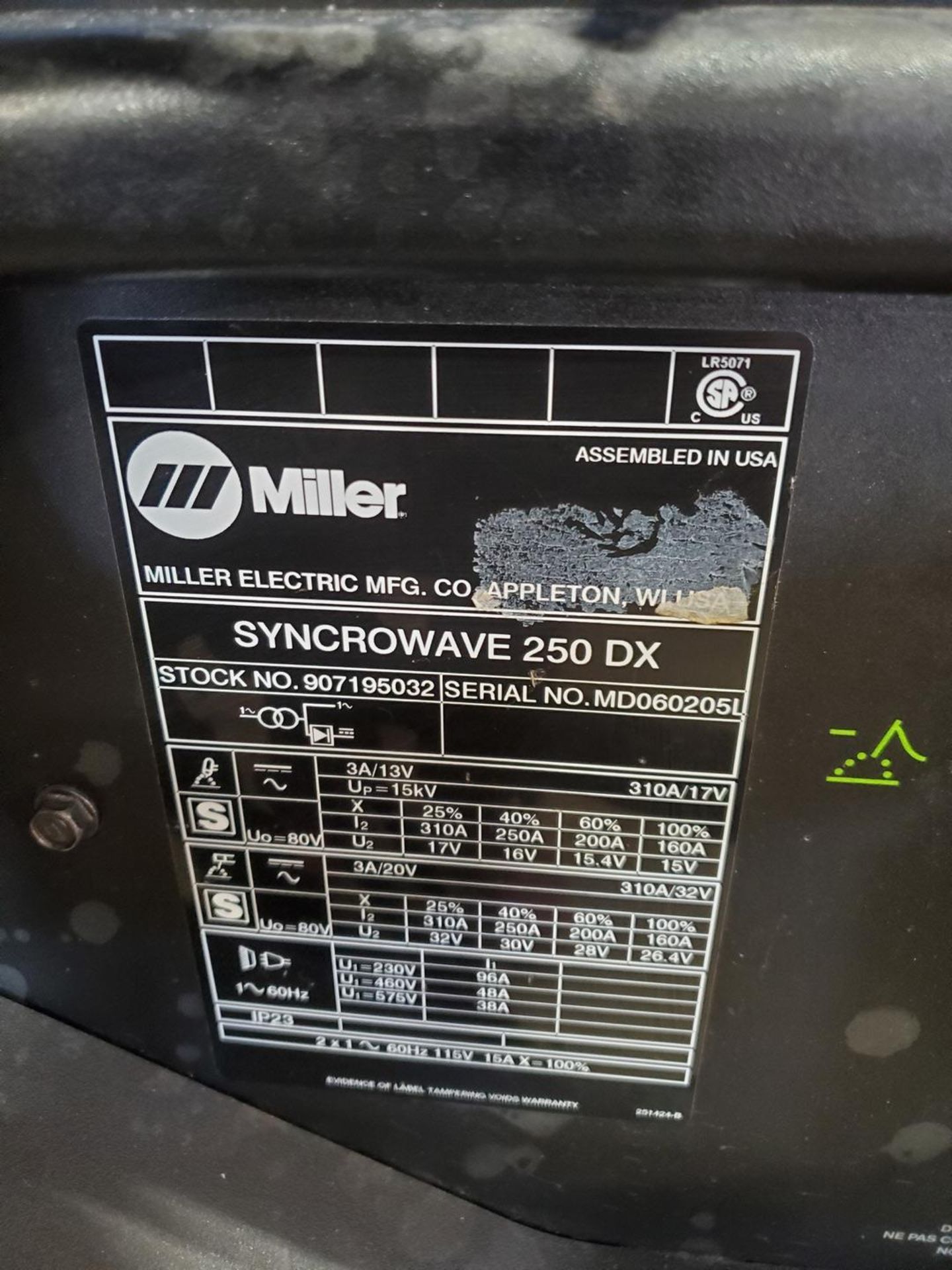 Miller Synchrowave 250DX AC/DC Tig Welder 230/460/575V, 310A, 1PH - Image 6 of 6