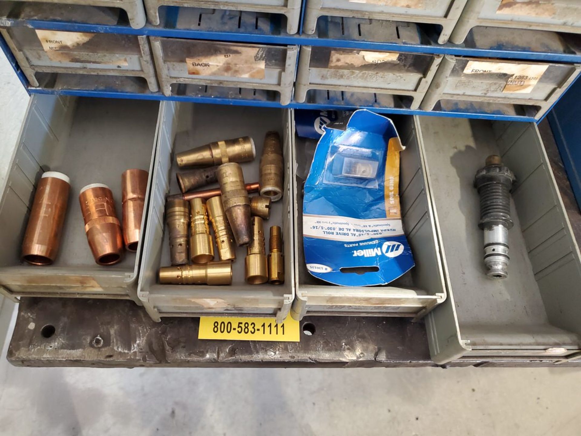 Assorted Mig Gun Consumables W/ (1) Empty Parts Bin - Image 3 of 14