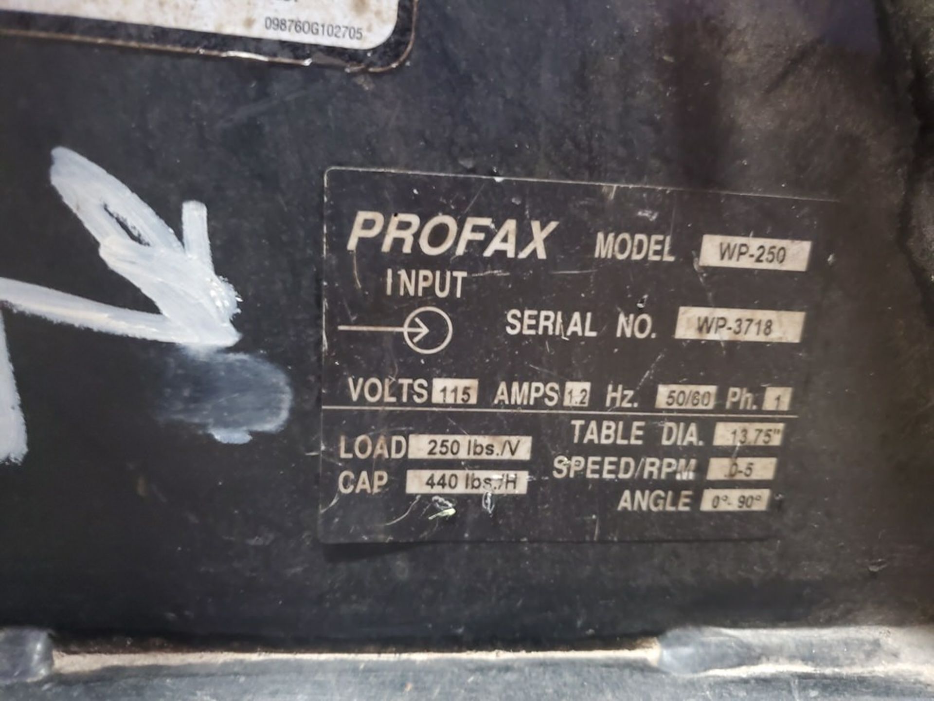 Profax WP-250 Positioner 115V, 1PH, 50/60HZ, Table Dia: 13.75", Cap: 440lbs, Speed/RPM: 0-5; W/ Foot - Image 7 of 7