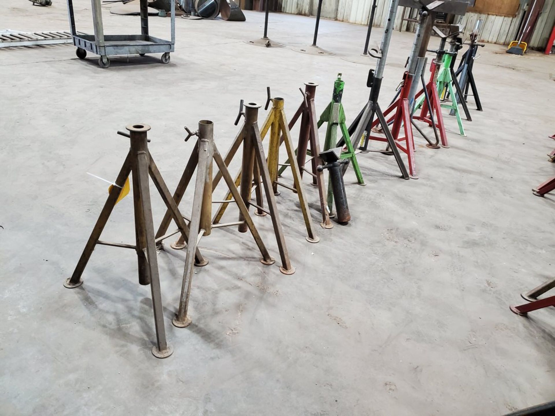 (13) Assorted Pipe Stands W/ (1) Pipe Roller