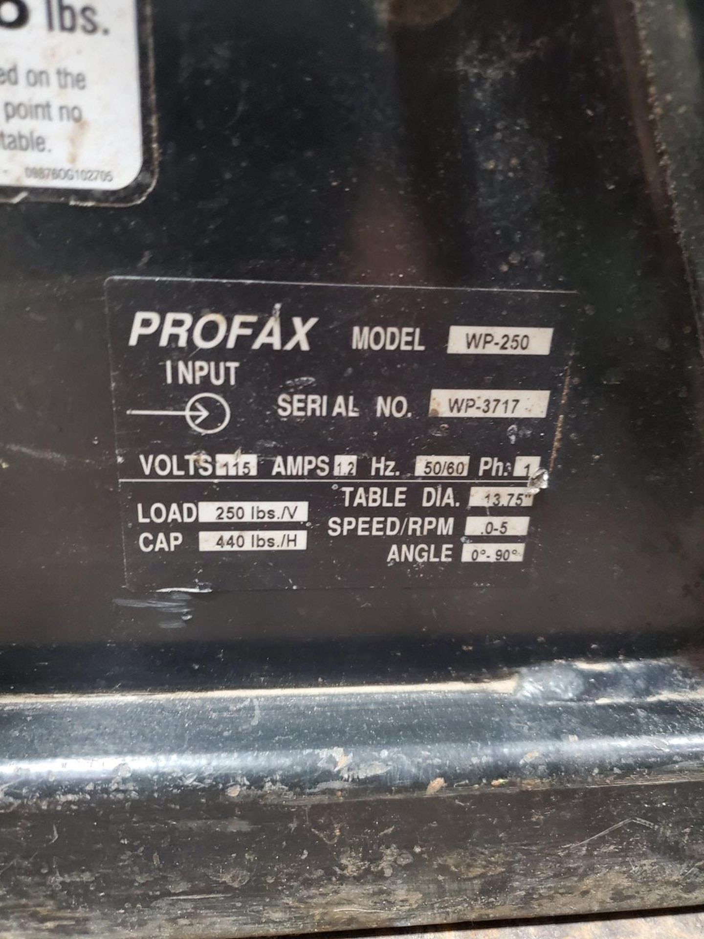 Profax WP-250 Positioner 115V, 1PH, 50/60HZ, Table Dia: 13.75", Cap: 440lbs, Speed/RPM: 0-5 - Image 7 of 7