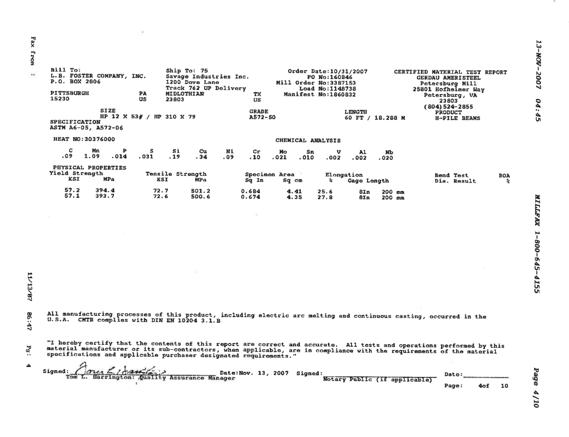 (27) I BEAMS, APPROX: 12" WIDE FLANGE X 53 LBS PER FT X 60' LONG W/ CERTS - Image 11 of 19