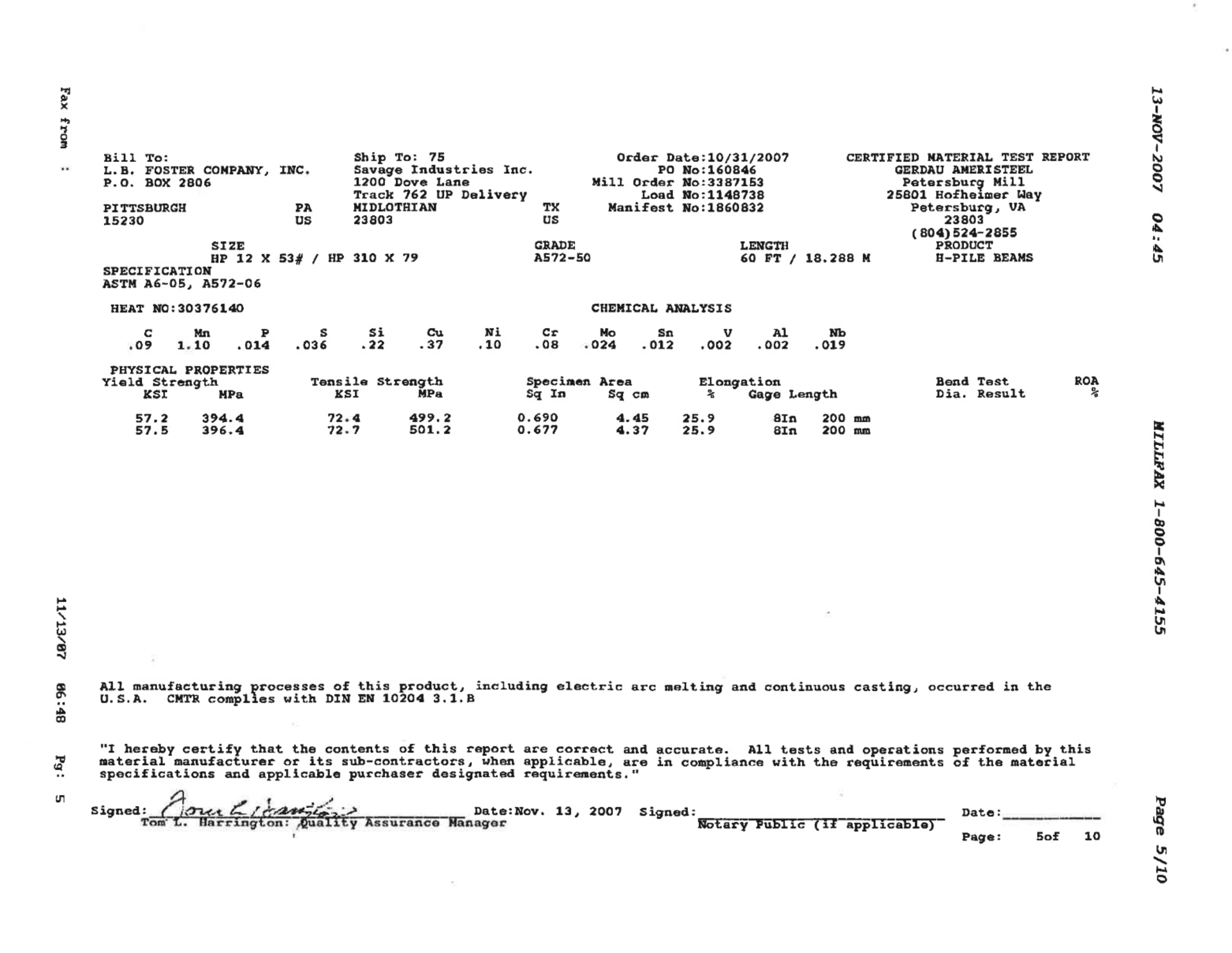 (27) I BEAMS, APPROX: 12" WIDE FLANGE X 53 LBS PER FT X 60' LONG W/ CERTS - Image 12 of 19