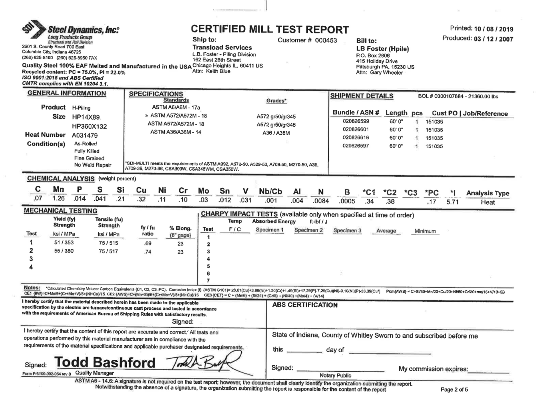 (23) I BEAMS, VARIOUS SIZES, W/ CERTS - Image 9 of 12