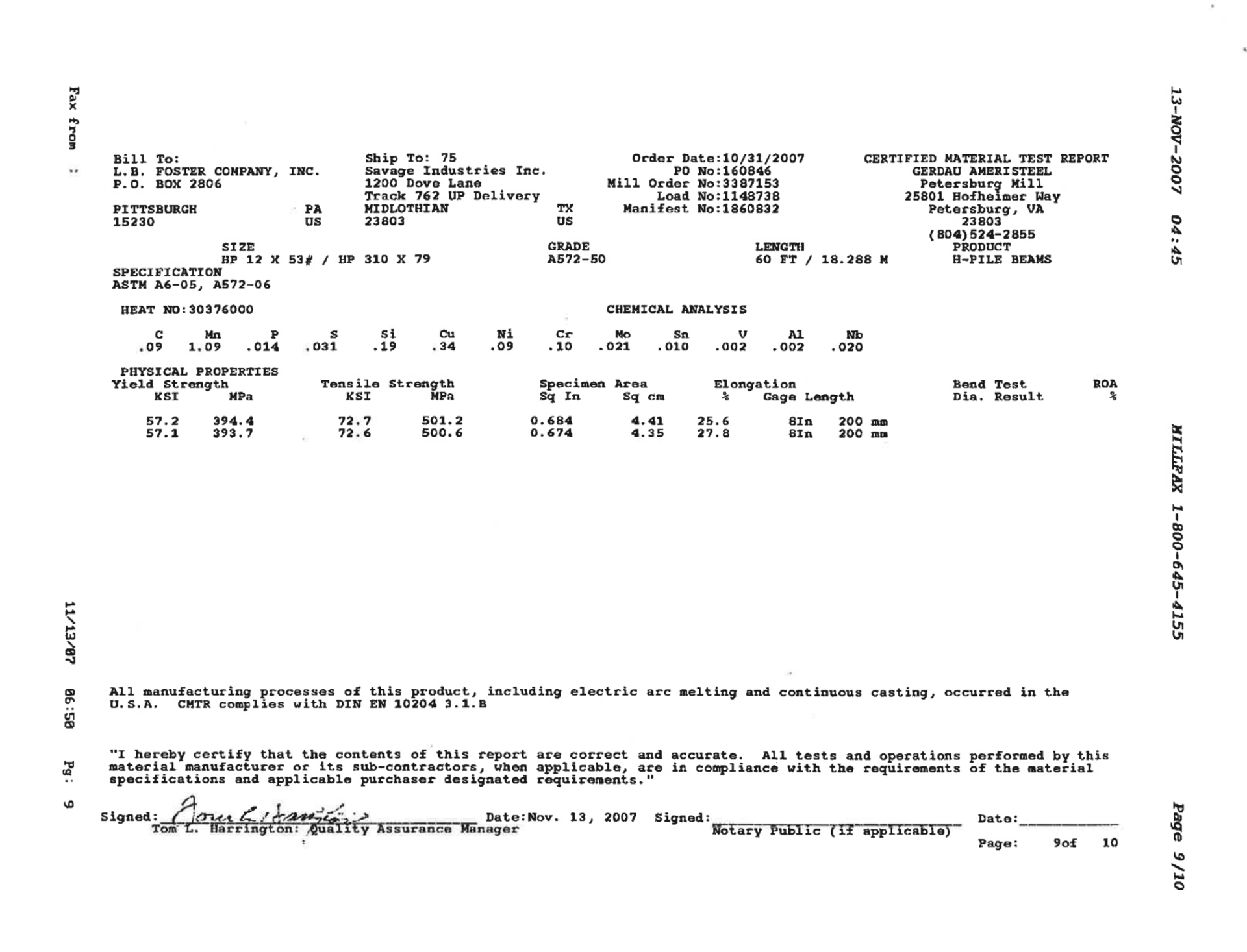 (27) I BEAMS, APPROX: 12" WIDE FLANGE X 53 LBS PER FT X 60' LONG W/ CERTS - Image 16 of 19