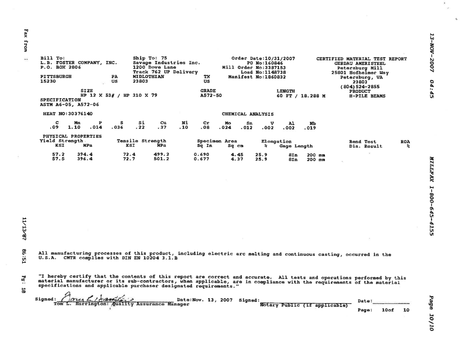 (27) I BEAMS, APPROX: 12" WIDE FLANGE X 53 LBS PER FT X 60' LONG W/ CERTS - Image 17 of 19