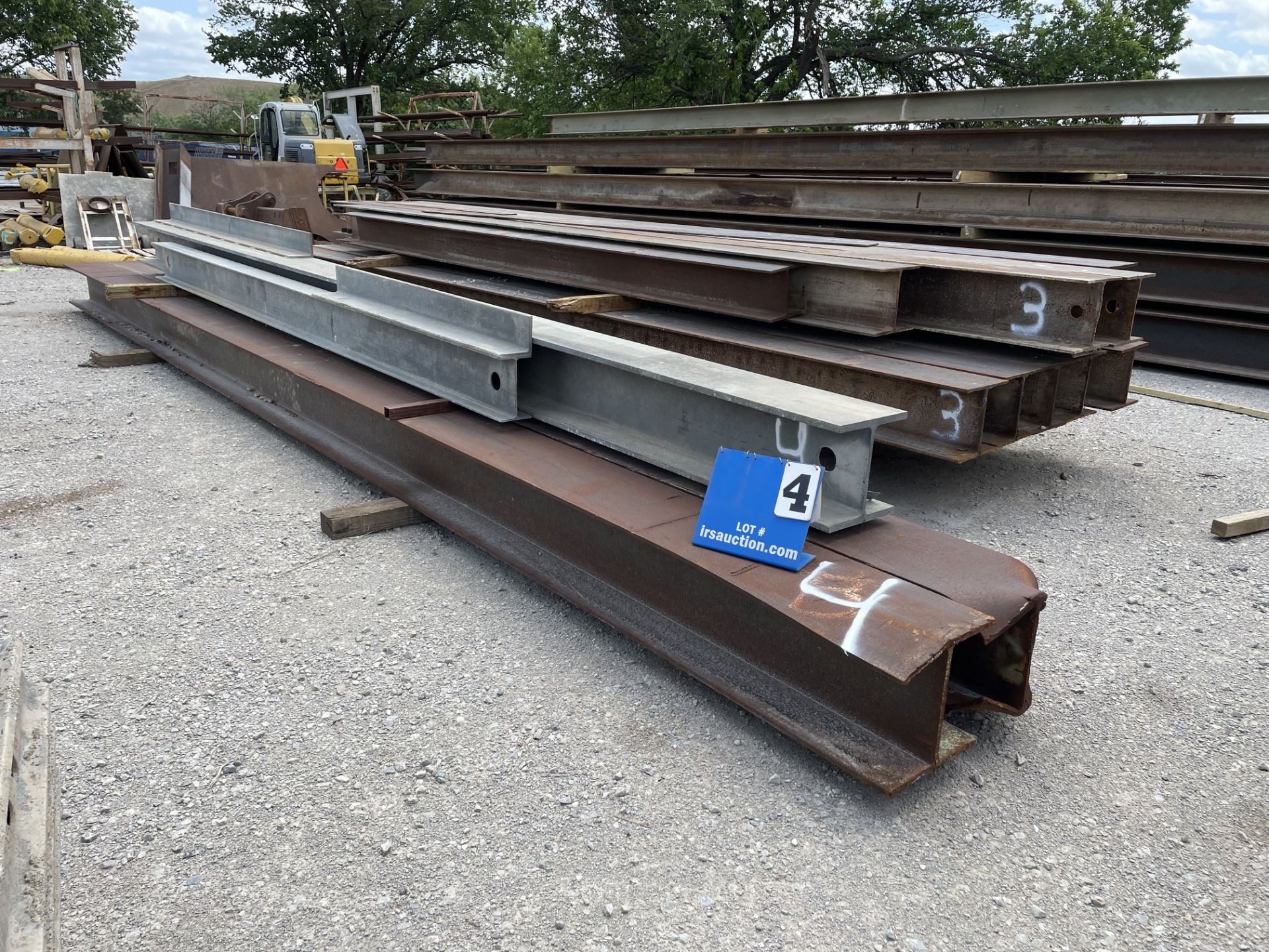 (4) I BEAMS, APPROX: (2) 14" WIDE FLANGE X 30' LONG, (1) GALVANIZED 10" WIDE FLANGE X 16' LONG, (1