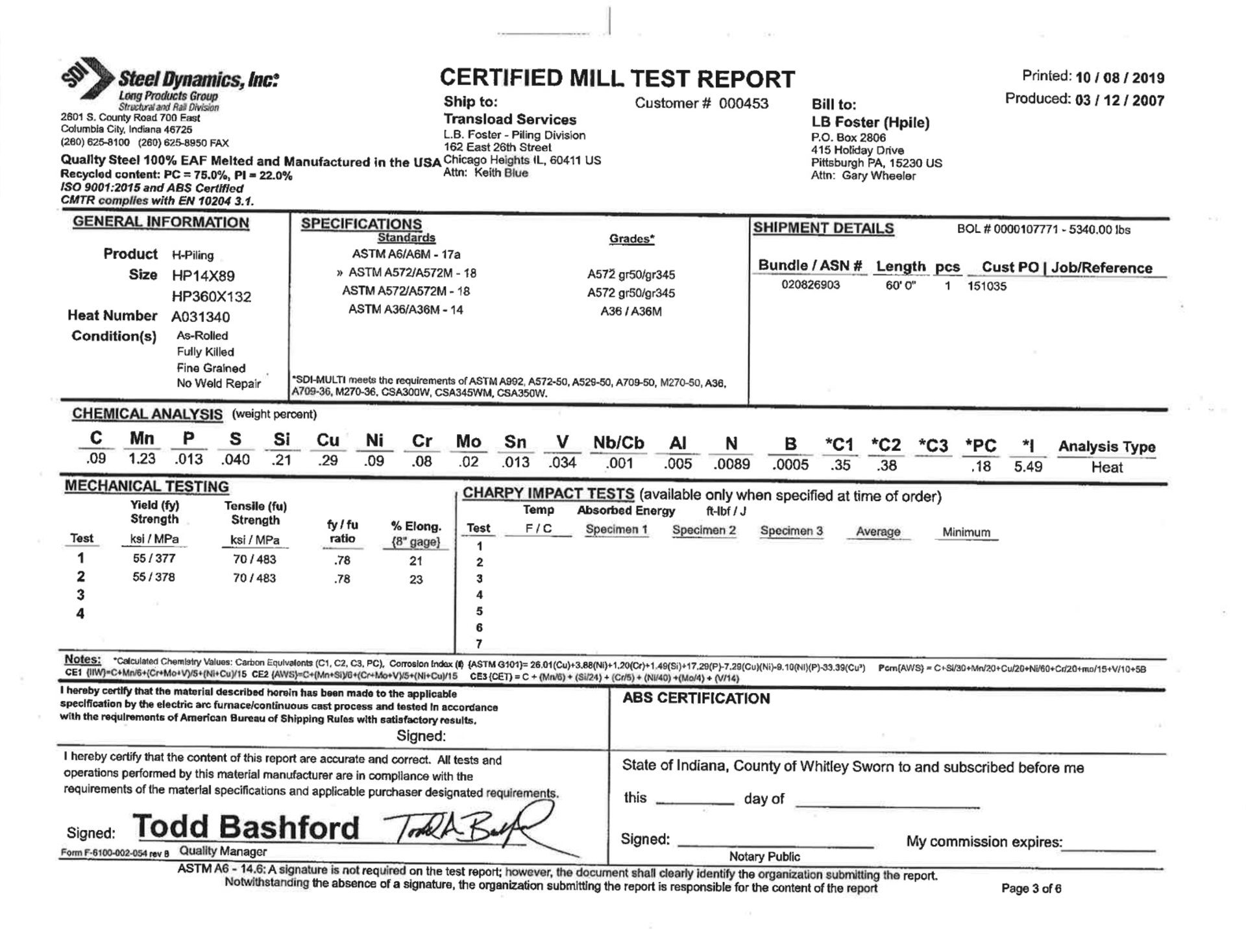 (23) I BEAMS, VARIOUS SIZES, W/ CERTS - Image 8 of 12