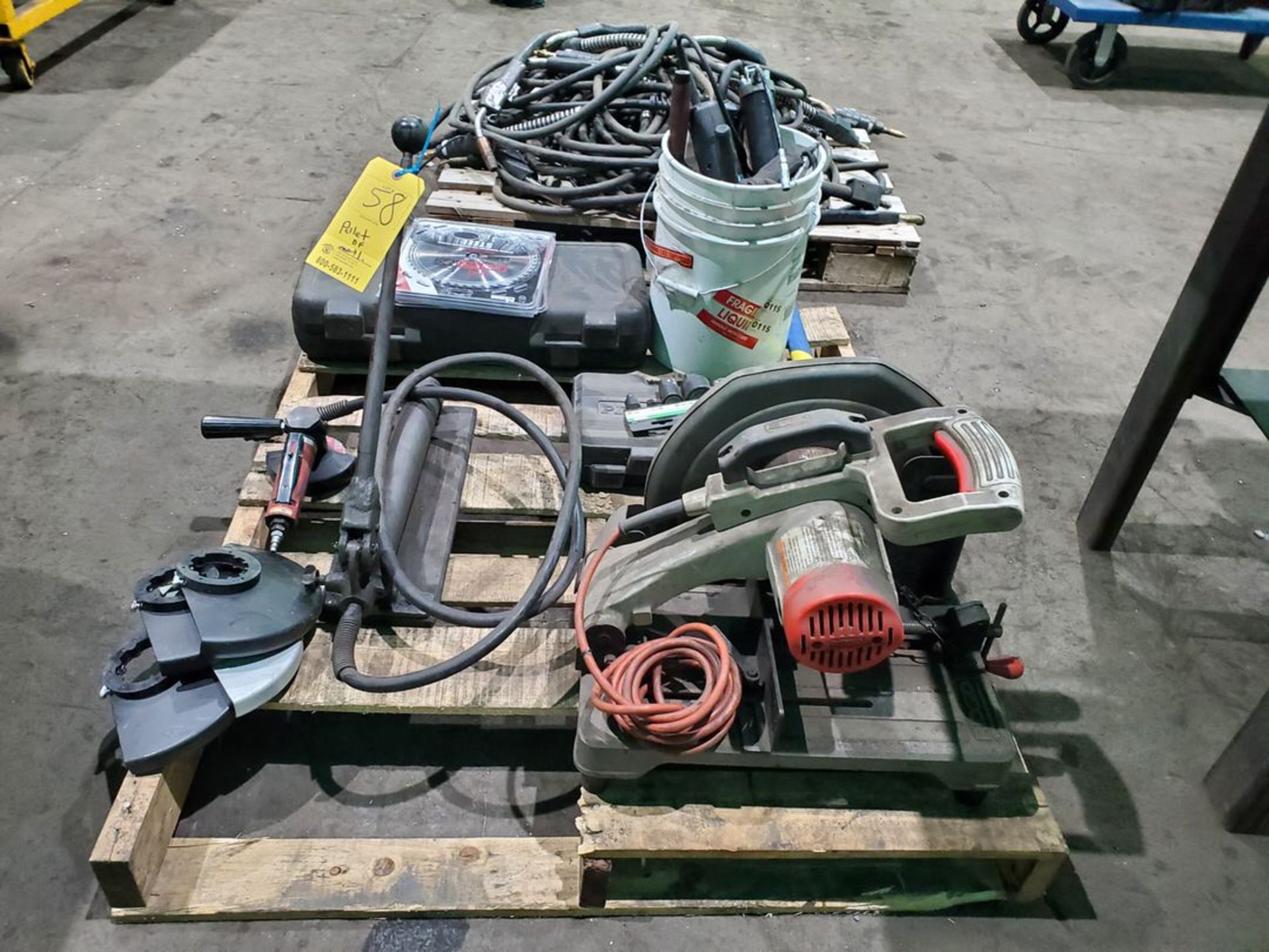 Assorted Material To Inlcude But Not Limited To: 14" Ridgid Chop Saw, Hand Pump, Pittsburgh Socket