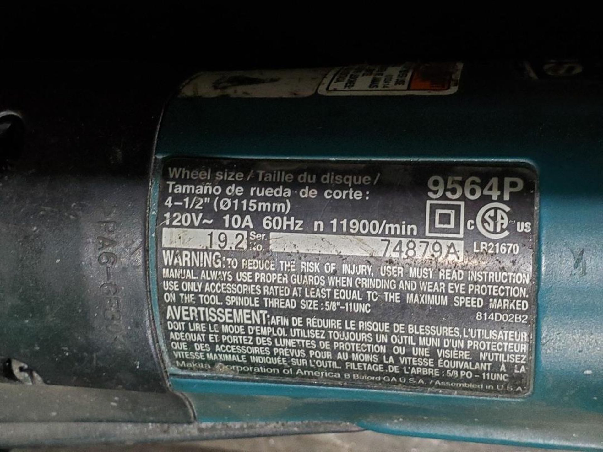 Makita (2) 4-1/2" Angle Grinders 120V, 60HZ, 10A - Image 4 of 4