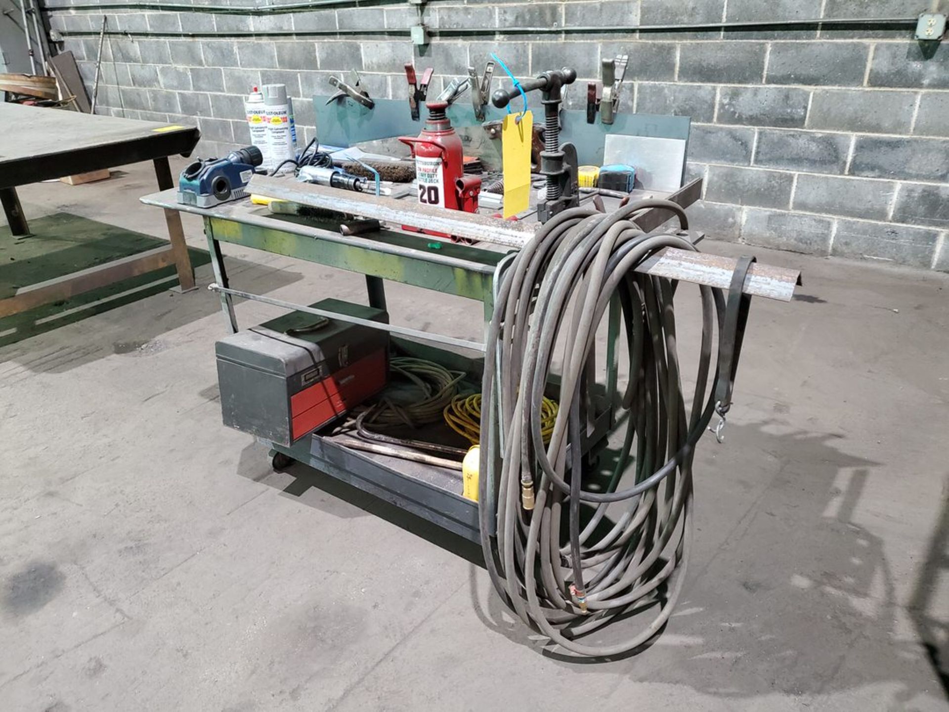 Assorted Material To Include But Not Limited To: 20 Ton Bottle Jack, Air Hoses, Crow Bars, Drill - Image 2 of 19