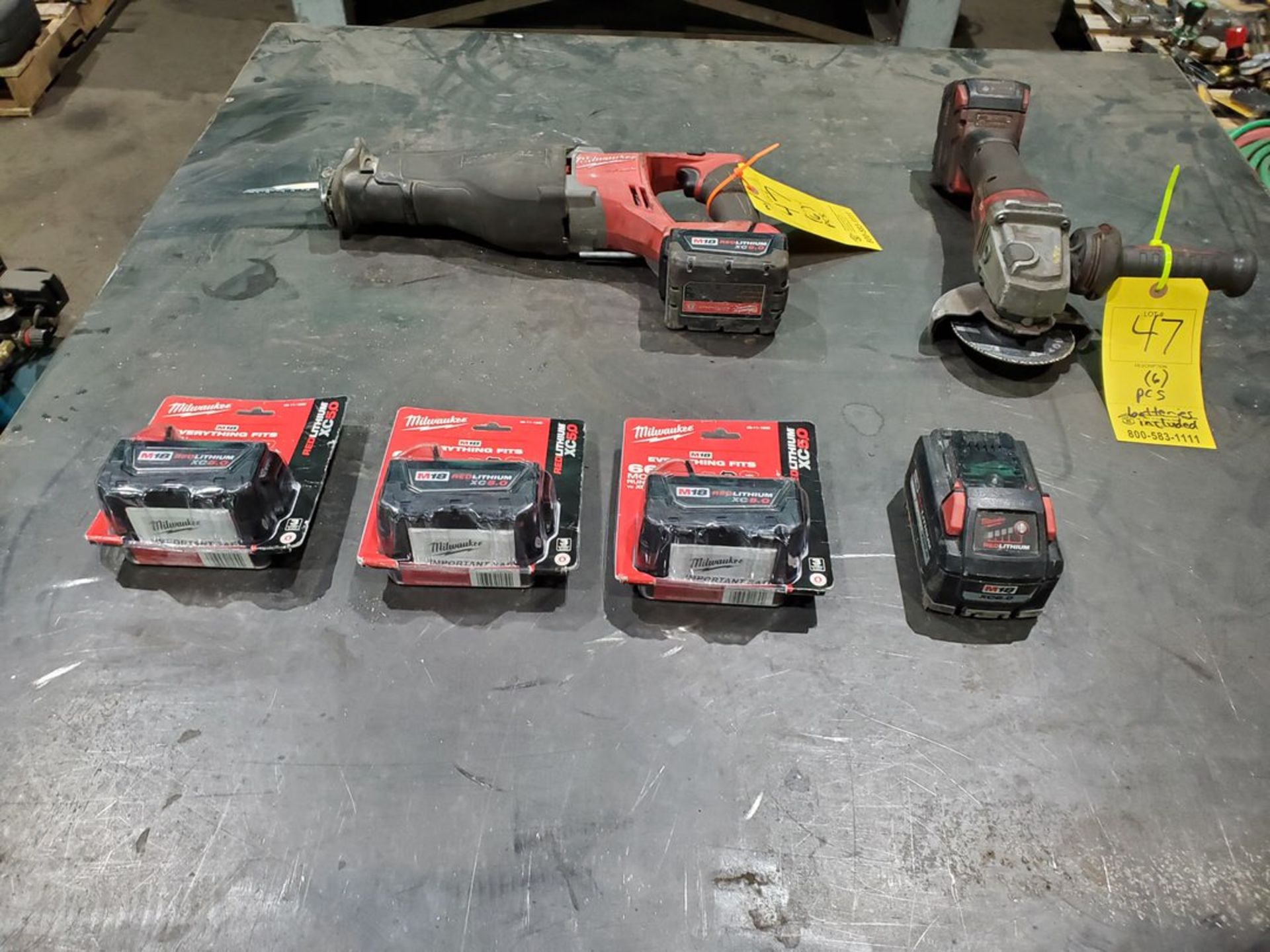 Milwaukee 4-1/2"/5" Grinder, M18; W/ (1) 18V Reciprocating Saw; W/ (3) Red M18 Lithium XC5.0