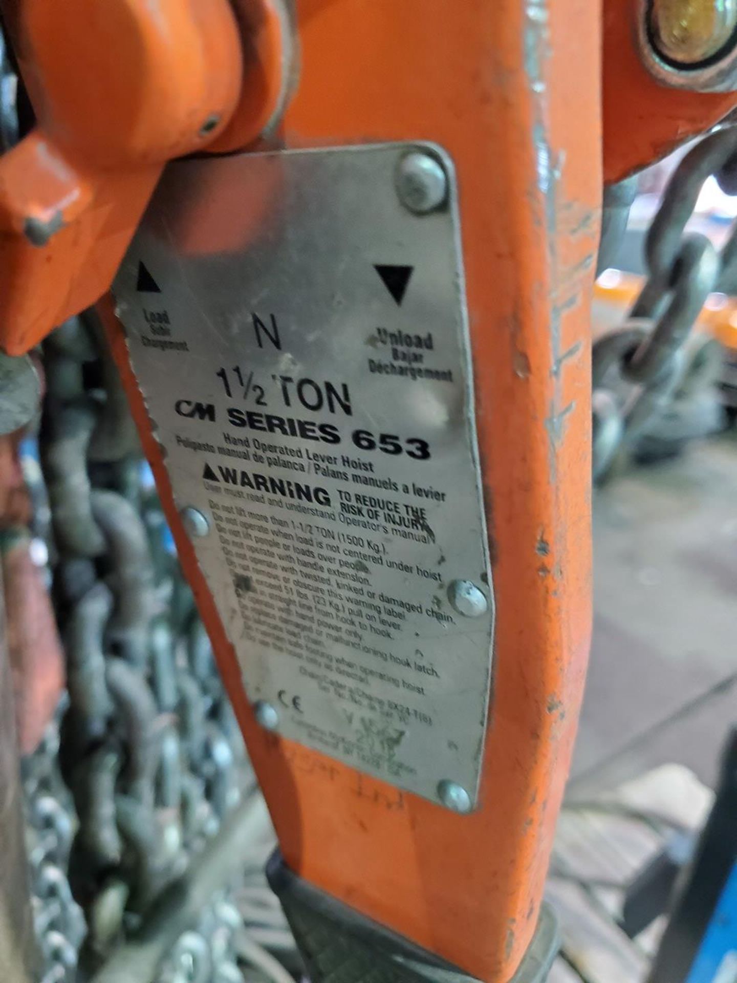 CM Series 653 (3) Hand Lever Hoists W/ Assorted Lifting Chains & Shackles - Image 3 of 7