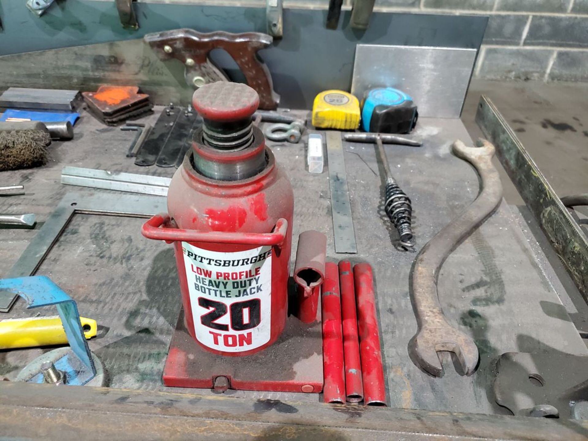 Assorted Material To Include But Not Limited To: 20 Ton Bottle Jack, Air Hoses, Crow Bars, Drill - Image 12 of 19