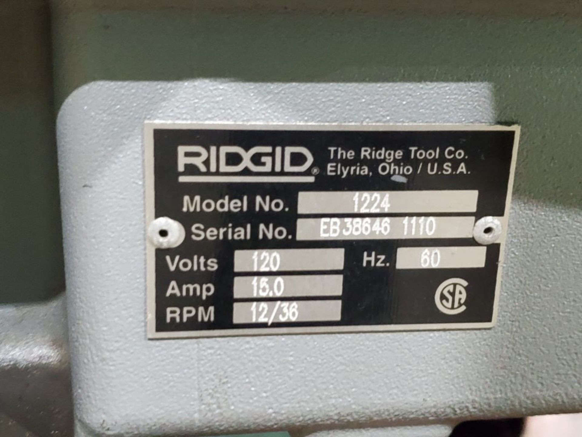 Ridgid 1224 Rolling Pipe Threader Up To 4" Cap.; 60HZ, 120V, 15A, 12/36RPM; W/ Foot Controller - Image 11 of 12