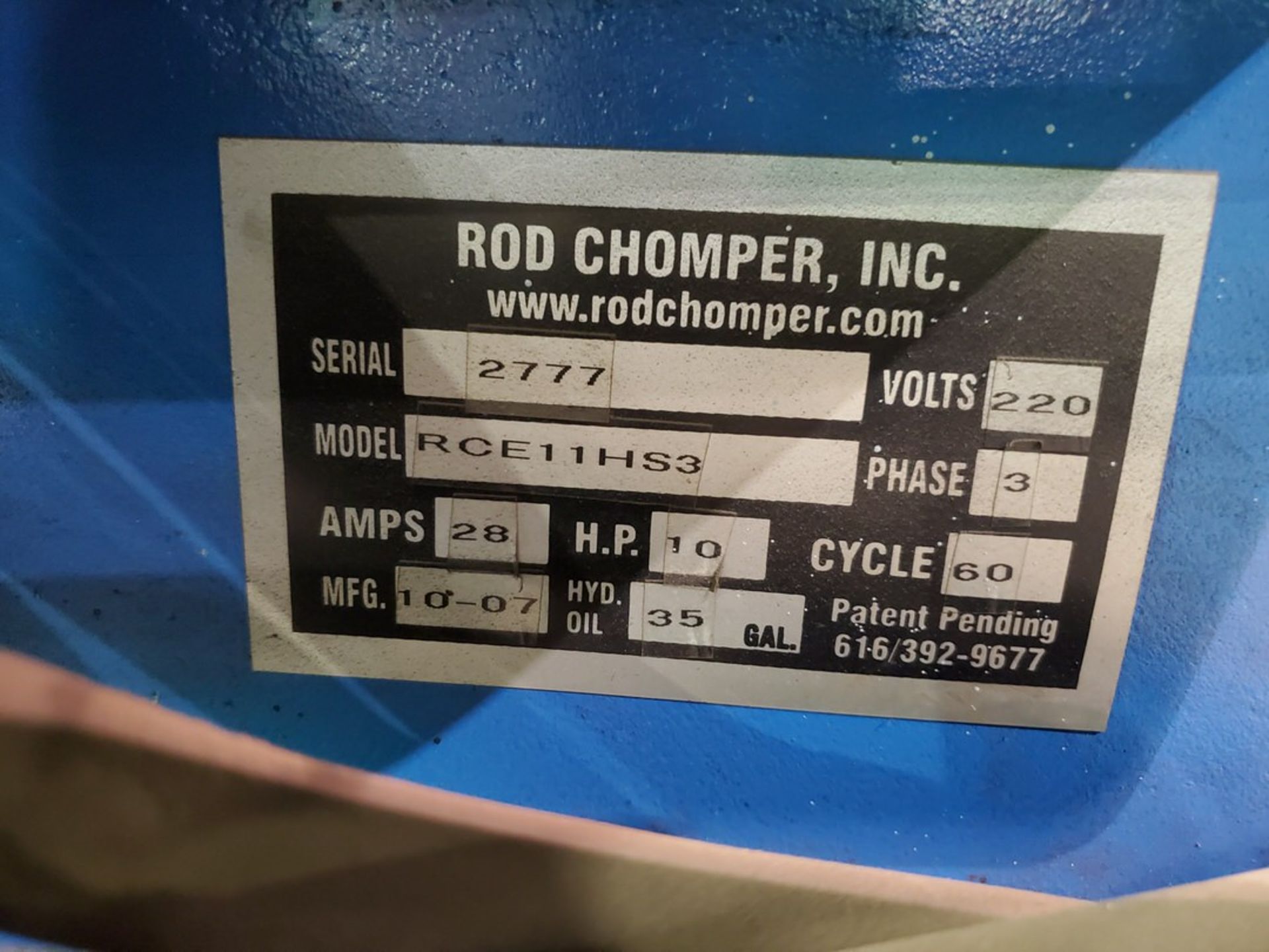 2007 Rod Chomper RCE11HS3 Rebar Cutter 220V, 35gal, 3PH, 35gal Cap. - Image 9 of 9