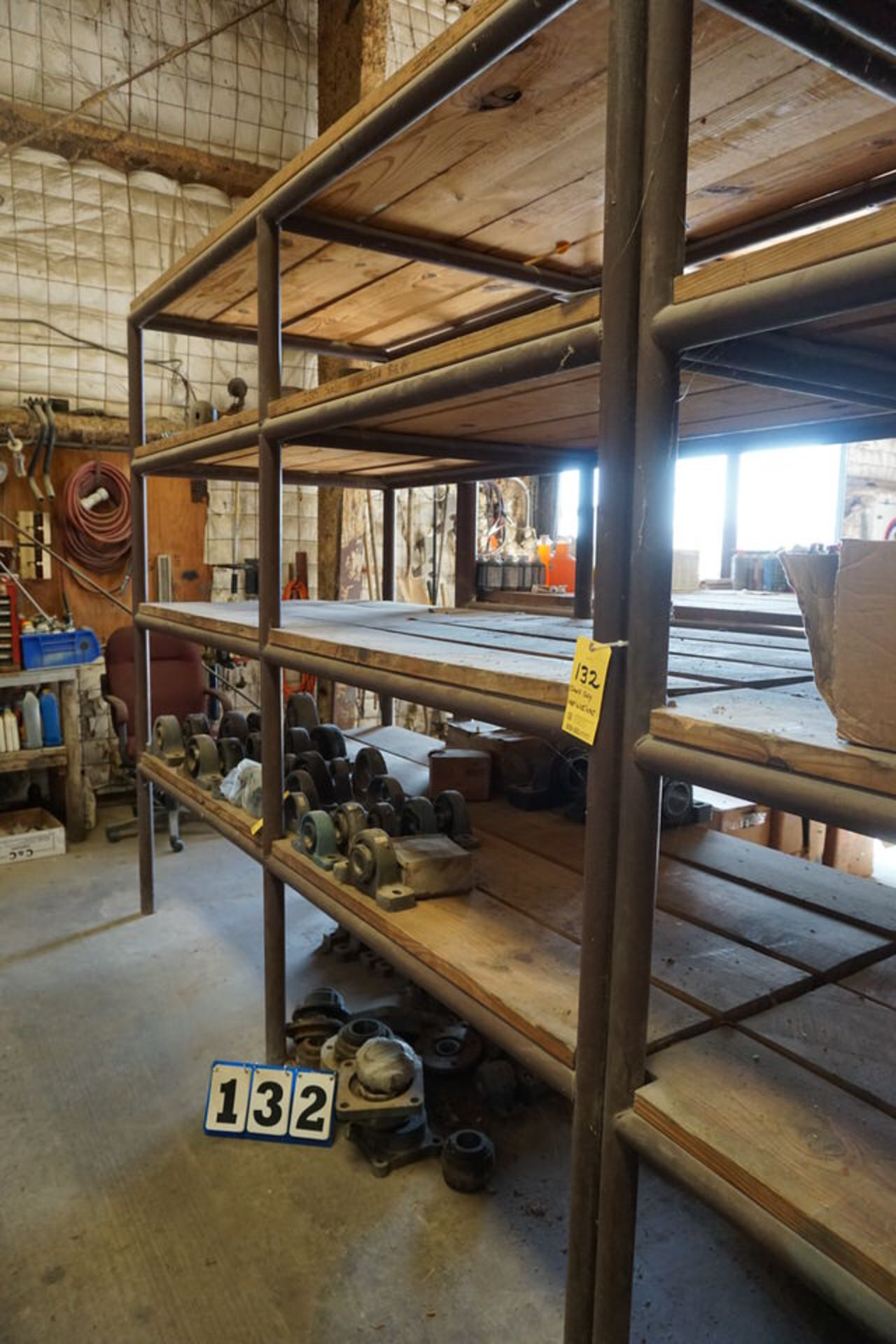 HD PIPE SHELF W/ 2" X 12" WOODEN SHELVES APPROX 48"D X 112"W X 96"HT, NO CONTENTS, DELAYED REMOVAL