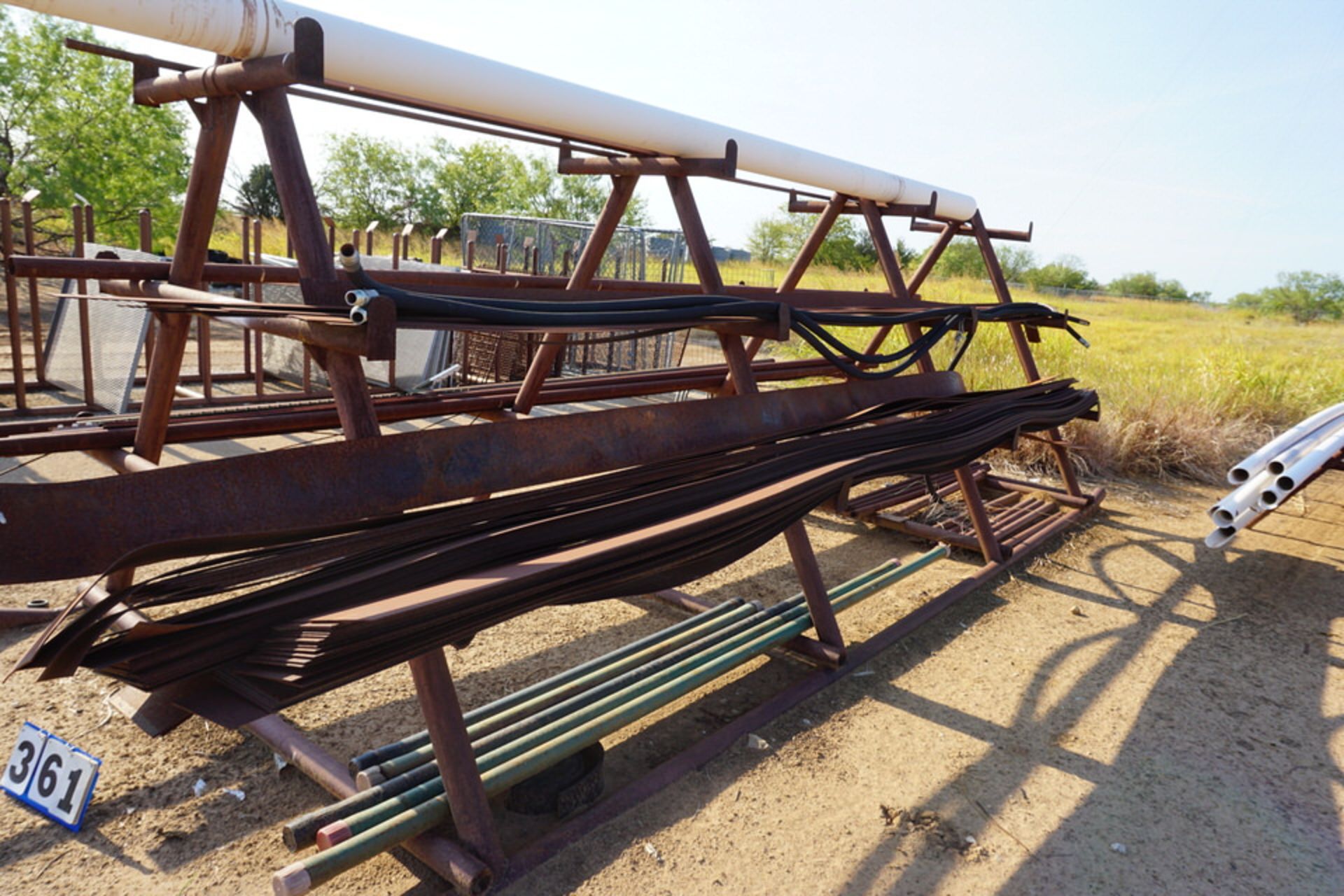 A FRAME MATERIAL RACK APPROX 6'W X 6' TALL W/ ASSORT PIPE & FLAT STOCK - Image 5 of 5