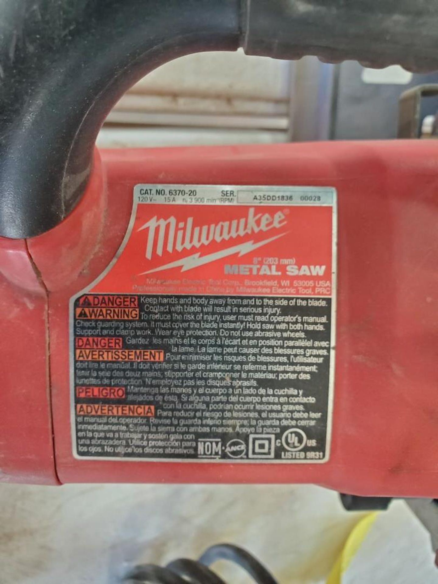 Milwaukee Metal Saw 120V, 15A, 50/60HZ - Image 4 of 4