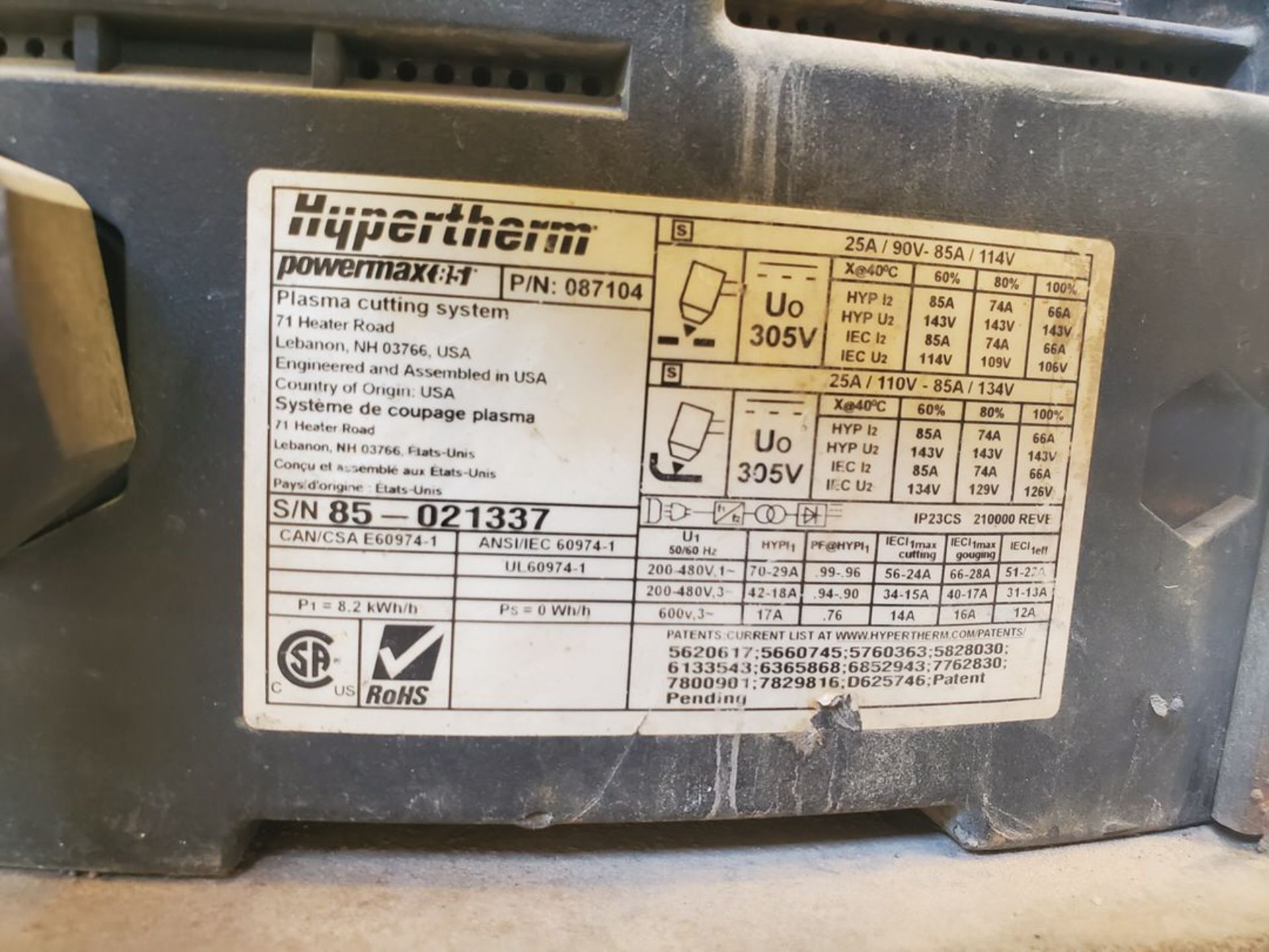 Hypertherm Plasma Cutter 200-600V, 50/60HZ, 1/3PH - Image 6 of 6