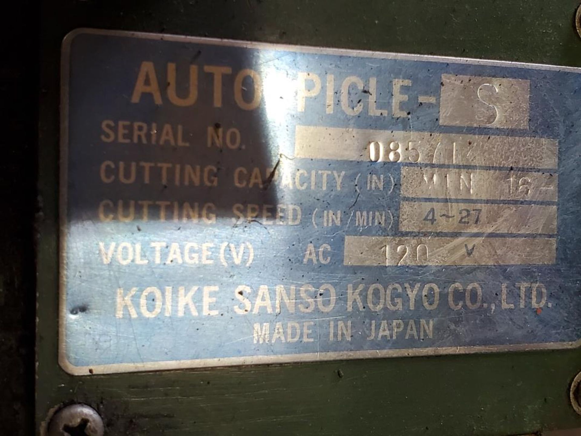 Koike Sanso Kogyo Auto Picle-S Mechanized Portable Pipe Cutting Machine 120V, Cap: Min/16-; W/ - Image 7 of 7
