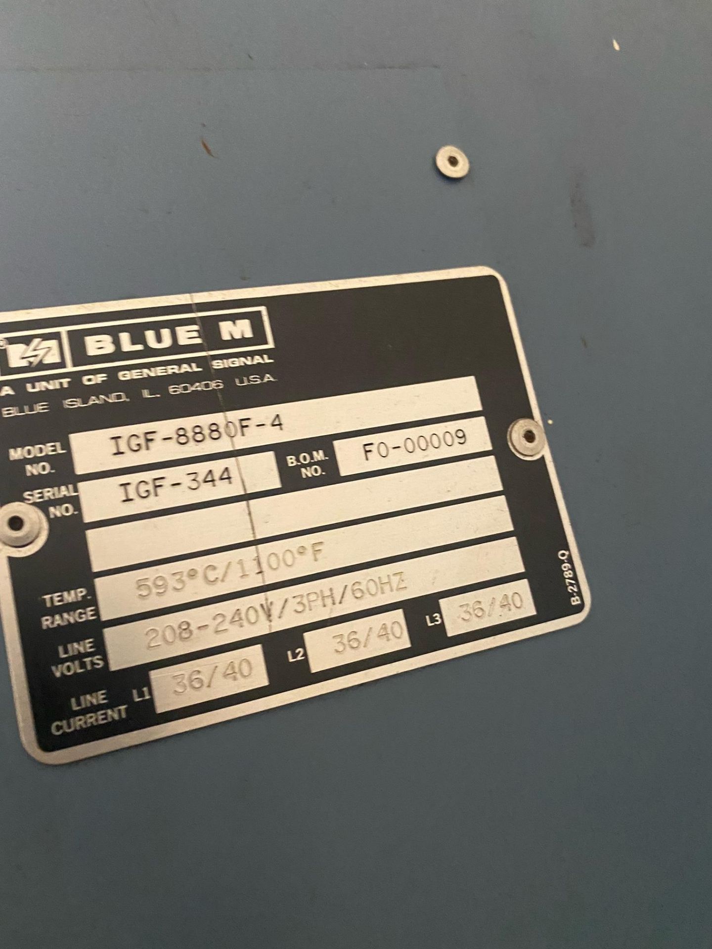 Blue M IGF-8880F-4 Ultra Temp Inert Gas High Temperature Oven, Temp Range: 1100 Deg F - Image 3 of 3
