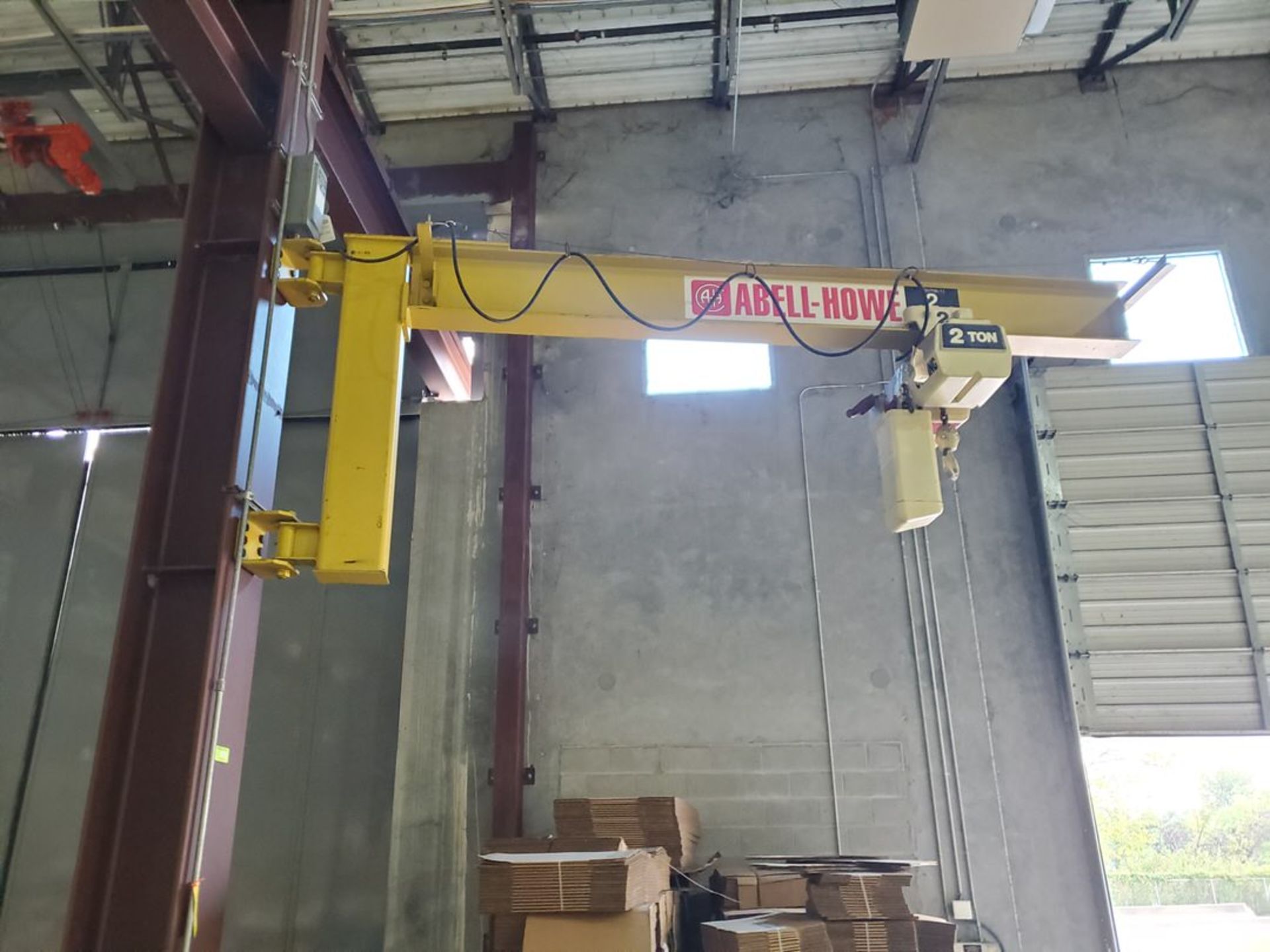 Abbell Howe Wall Mounted 2 Ton Jib Crane w/ 2-Ton Coffing Hoist & 2-Button Pendant