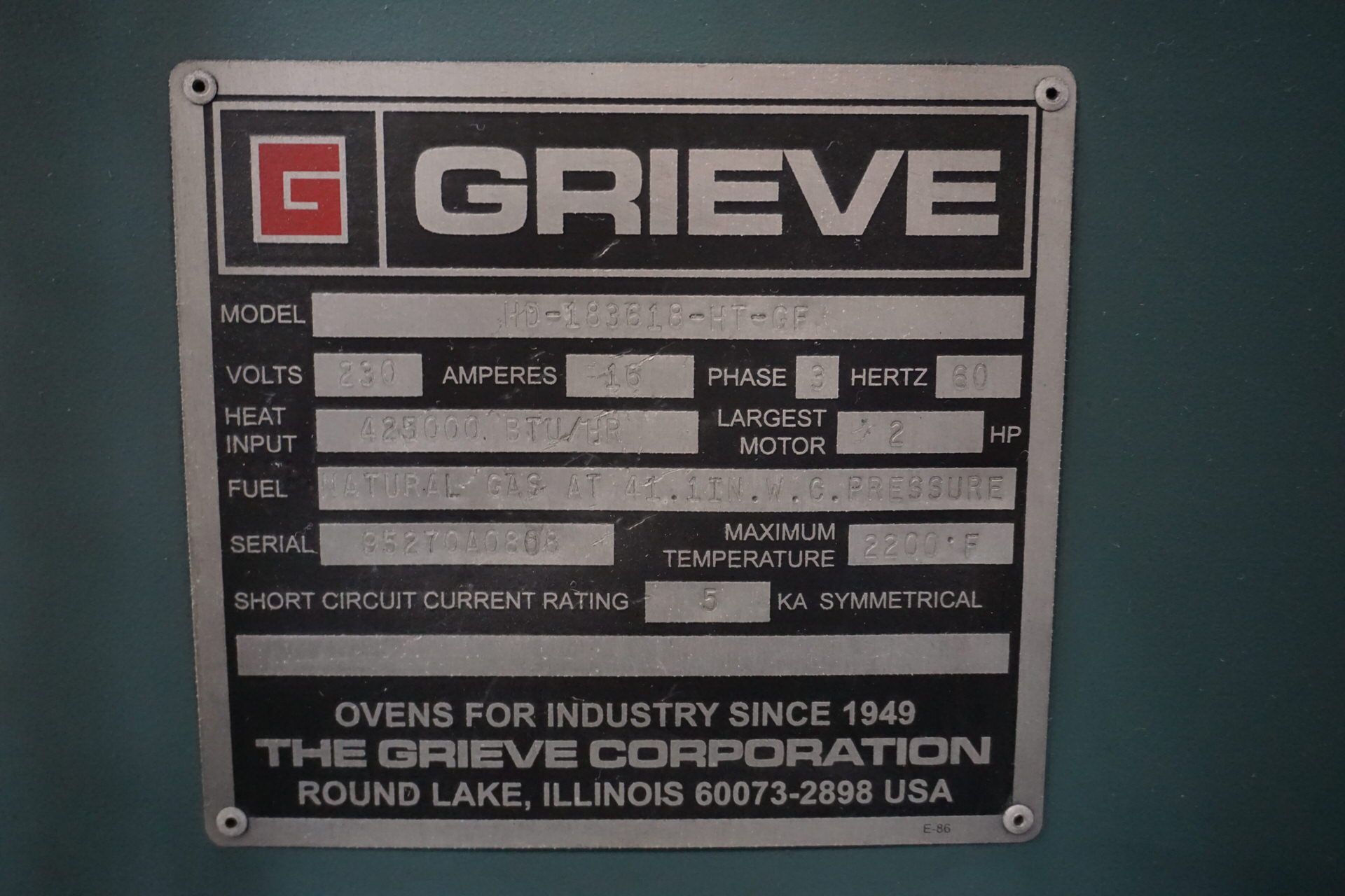 Grieve HD-183618 Heat Treat Furnace, 2200 degrees - Image 6 of 6