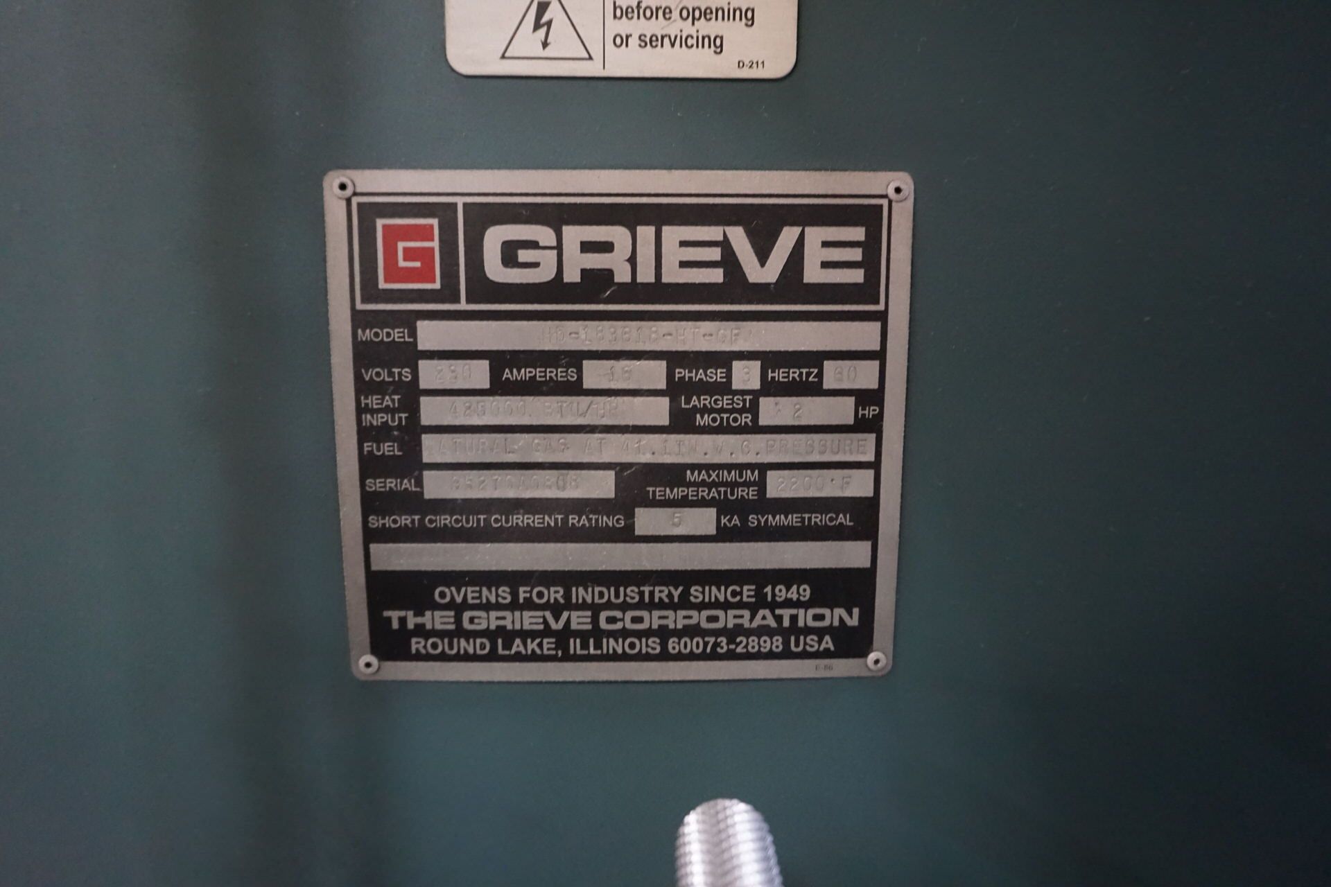 Grieve HD-183618 Heat Treat Furnace, 2200 degrees - Image 5 of 6