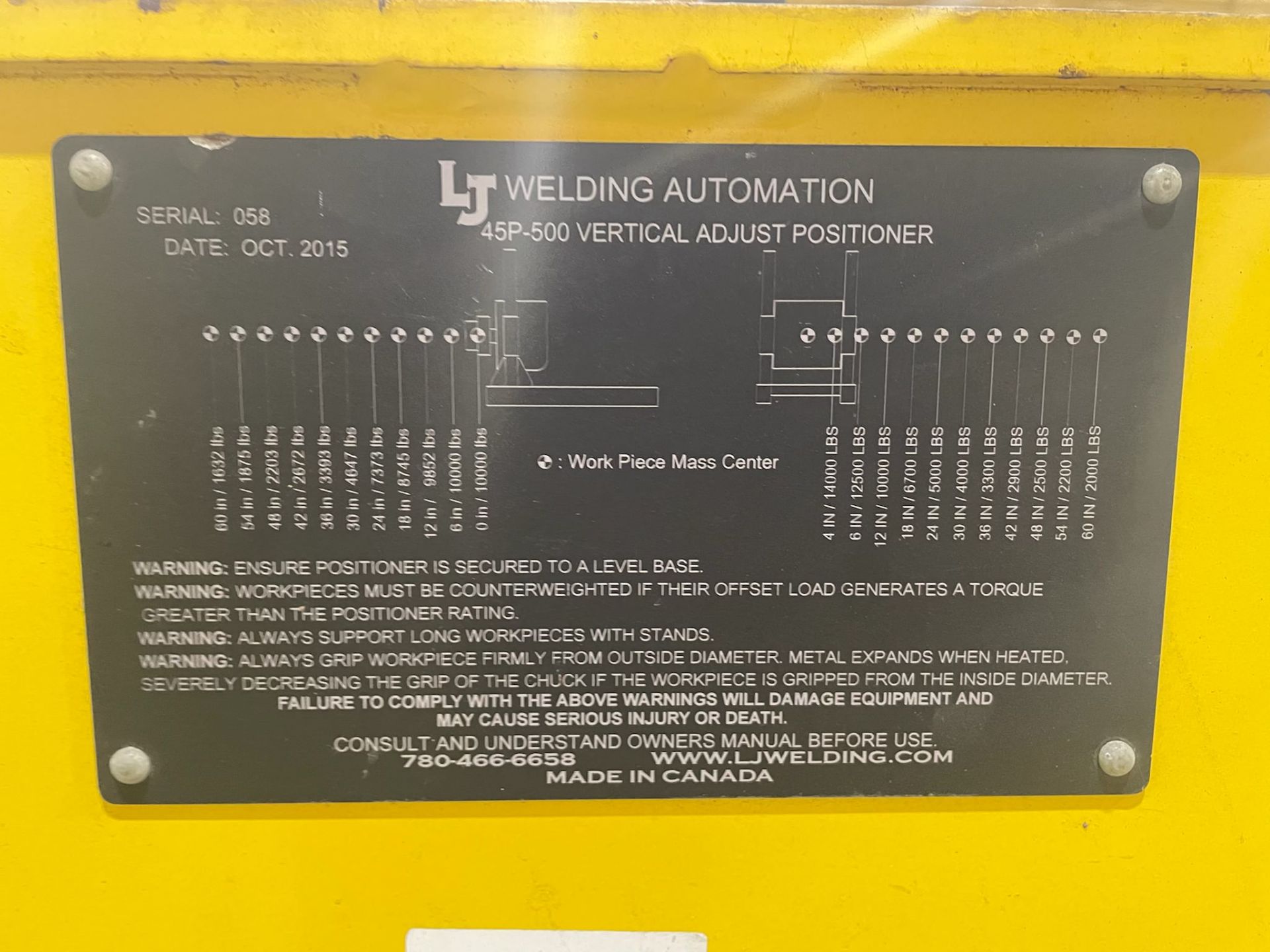 LJ Welding Automation 45P-500 Vertical Adjust Positioner w/ LJ Welding Automation HD2l-200U Idler - Image 4 of 6