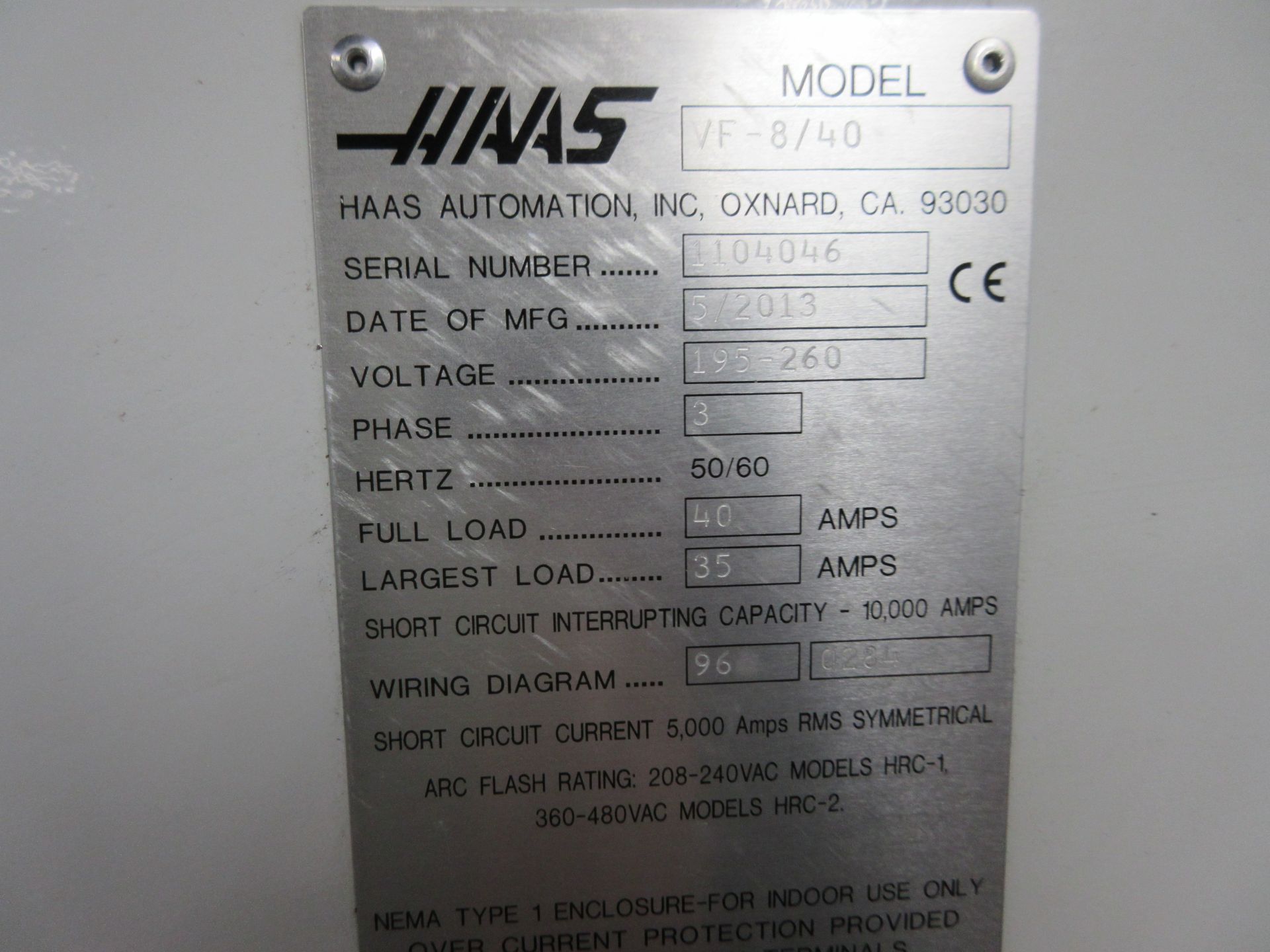 (1) 2013 Haas VF8/40-004 CNC Vertical Machining Center s/n 1104046, 4th Axis Ready, 64? x 40? x - Image 12 of 13