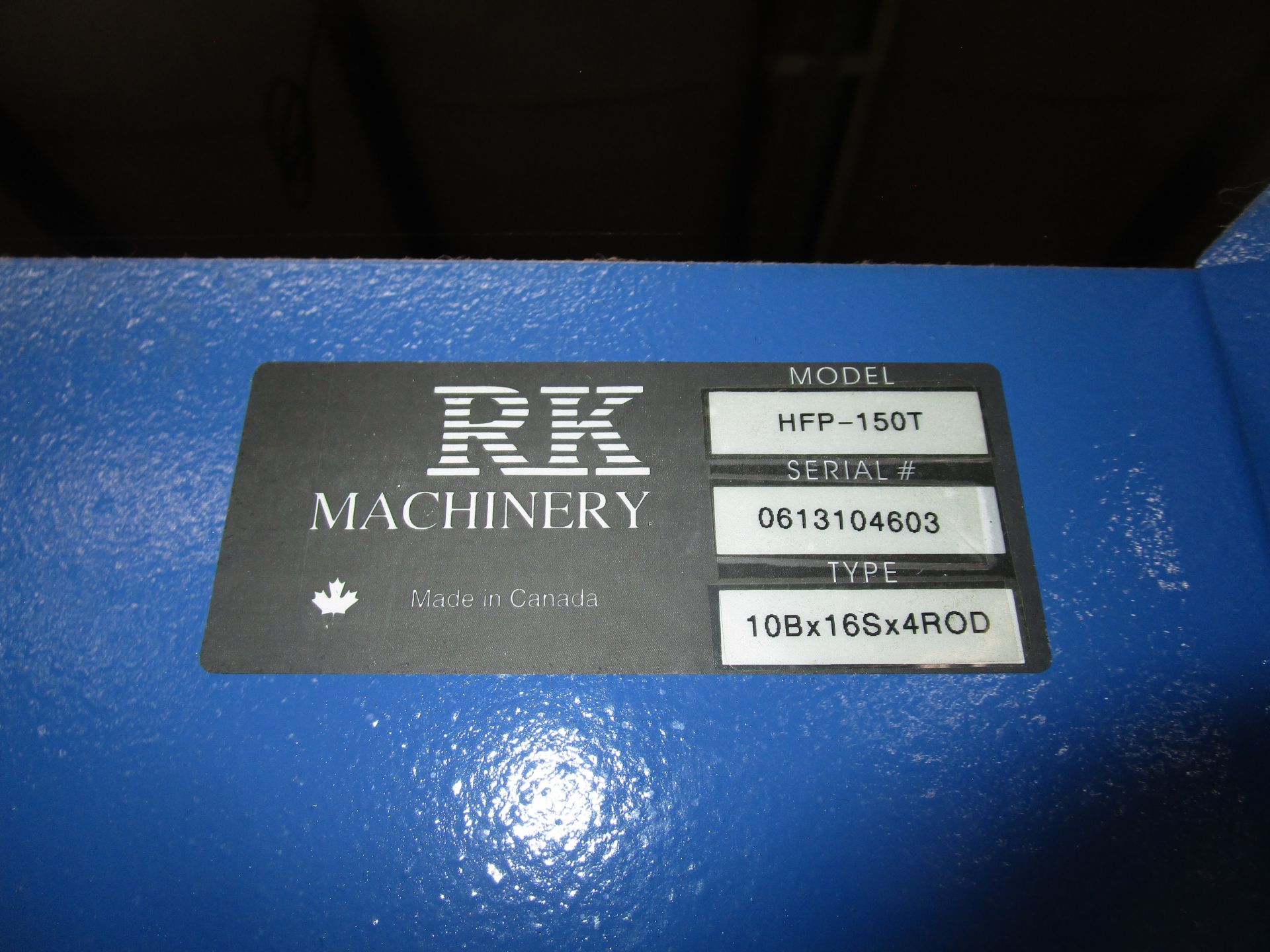 (1) RK Machinery HFP-150T Press Master 150 Ton Press, S/N 0613104603, 10BX16SXX4 Rod, 60" Opening - Image 5 of 5