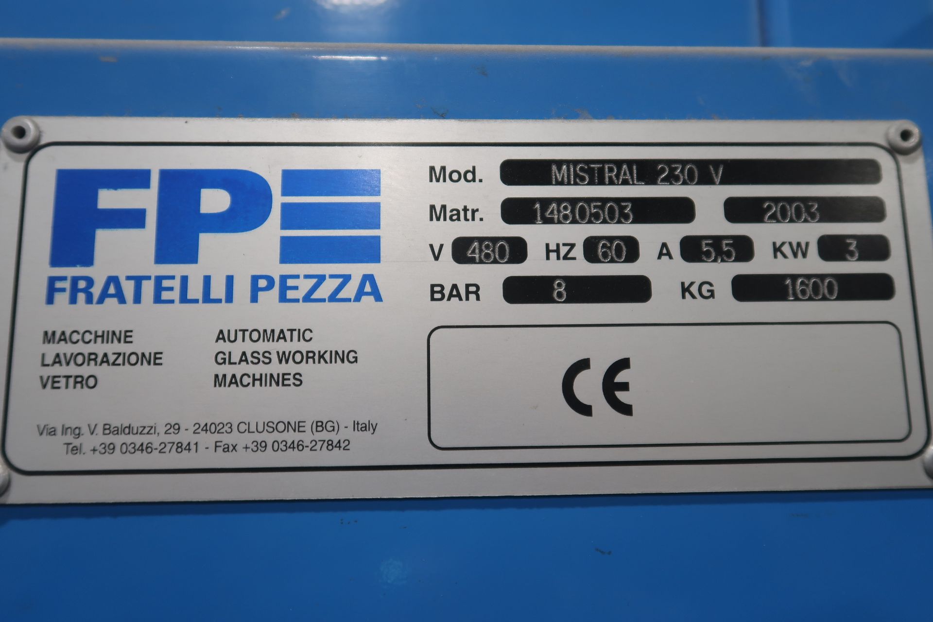 FRATELLI PEZZA Automatic Sandblasting Machine, Model Mistral 230V, Max Glass Height: 2300mm/ 90.55”, - Image 12 of 14