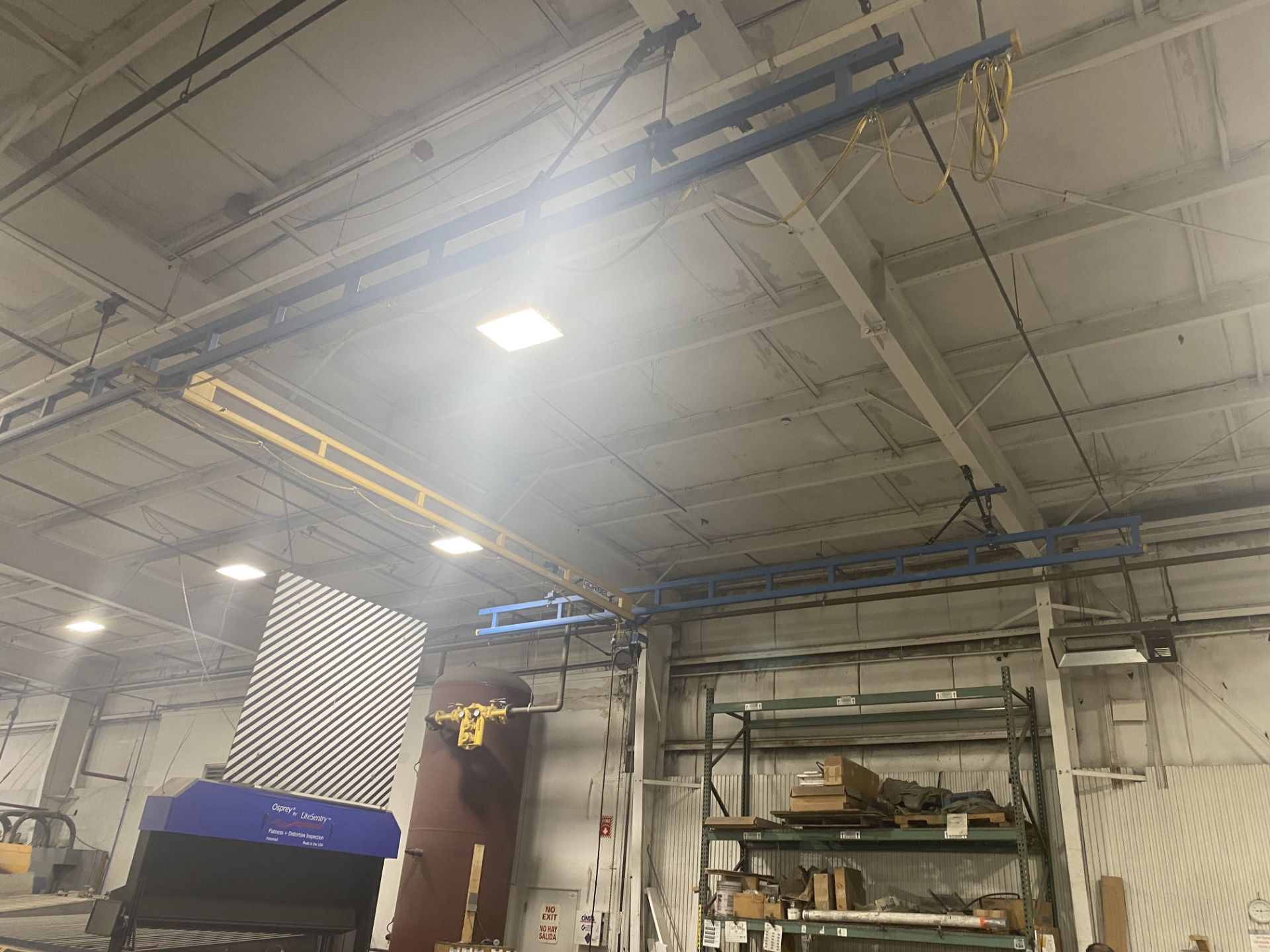 Gorbel 1,000# Overhead Crane Structure Approx. 20' Span, Approx. 24' Rails, Demag 1,100# Electric
