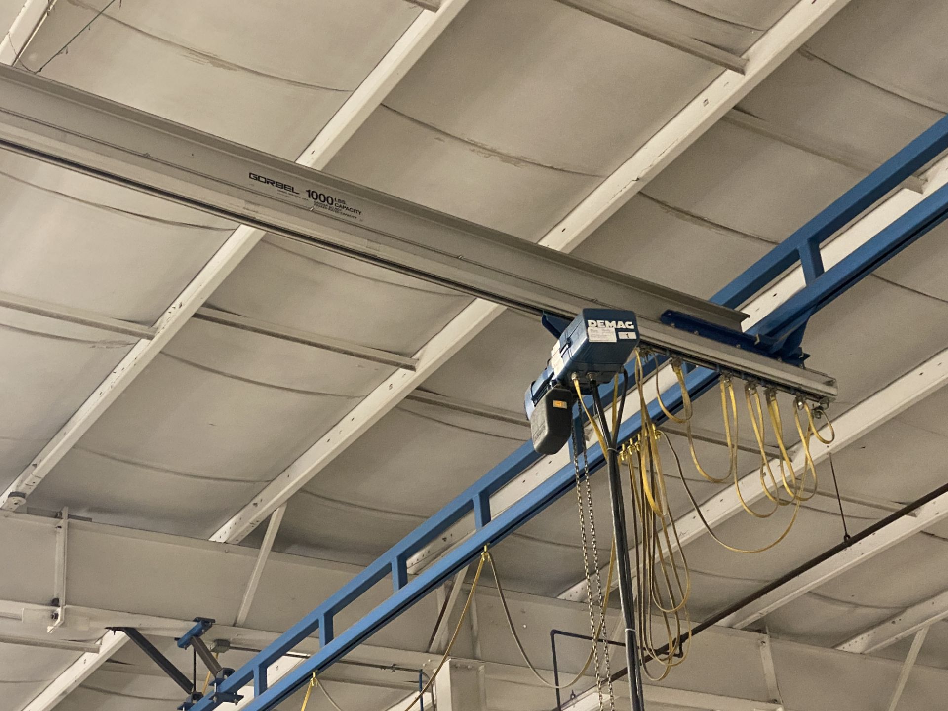 Gorbel 1,000# Overhead Crane Structure Approx. 12' Span, Approx. 57' Rails, Demag 1,000# Electric