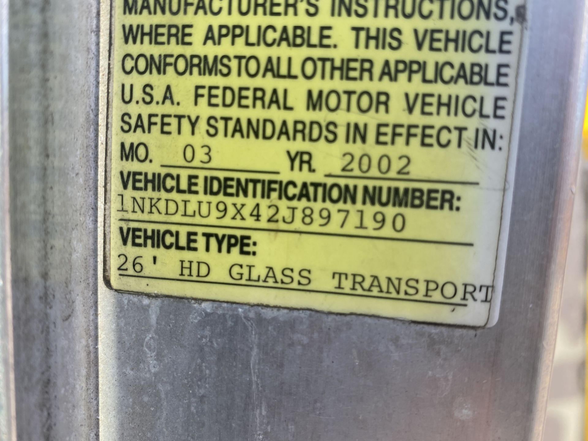 2002 Kenworth Glass Transport Truck, Tandem Axle, 54,600 G.V.W., Barkow 26’ HD Stainless Steel Glass - Image 7 of 17