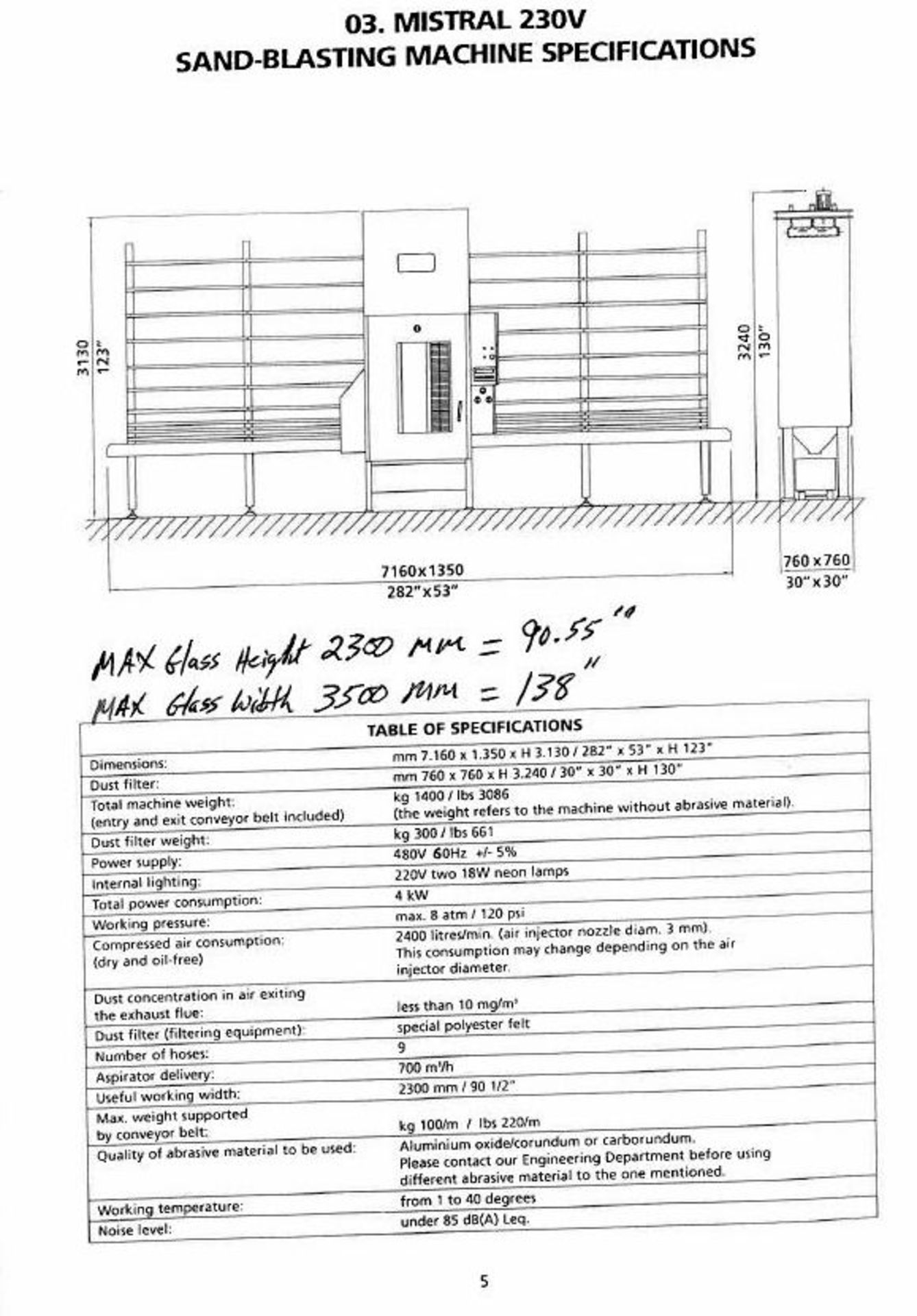 FRATELLI PEZZA Automatic Sandblasting Machine, Model Mistral 230V, Max Glass Height: 2300mm/ 90.55”, - Image 14 of 14