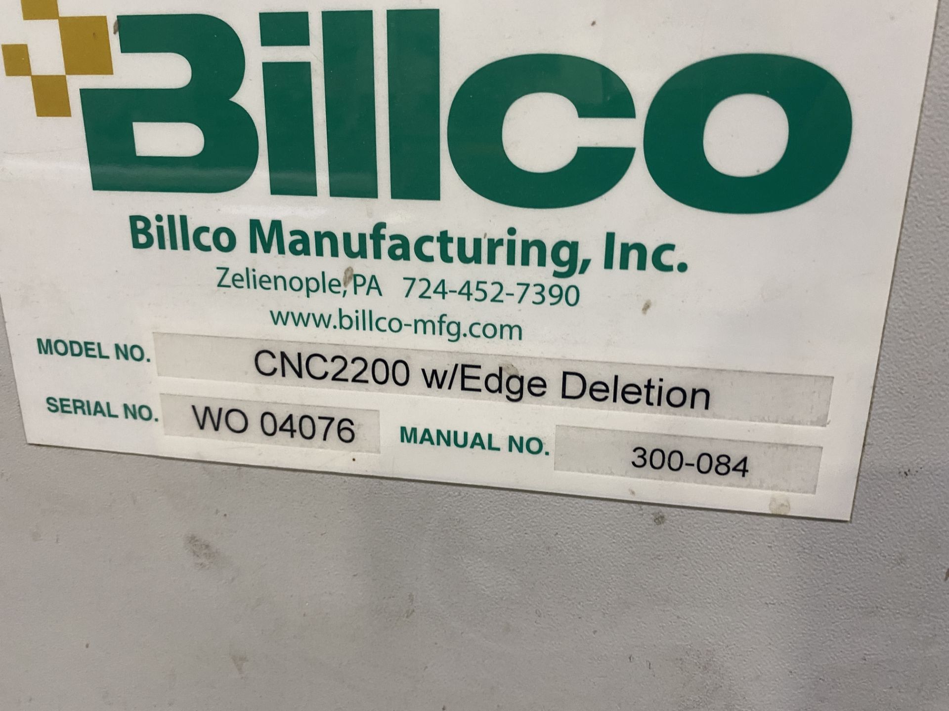 Billco CNC2200 Glass Cutting Machine, Grinding Wheel Size 8” Dia x ¾ W x 3 (CTR), Maximum Glass Size - Image 9 of 13