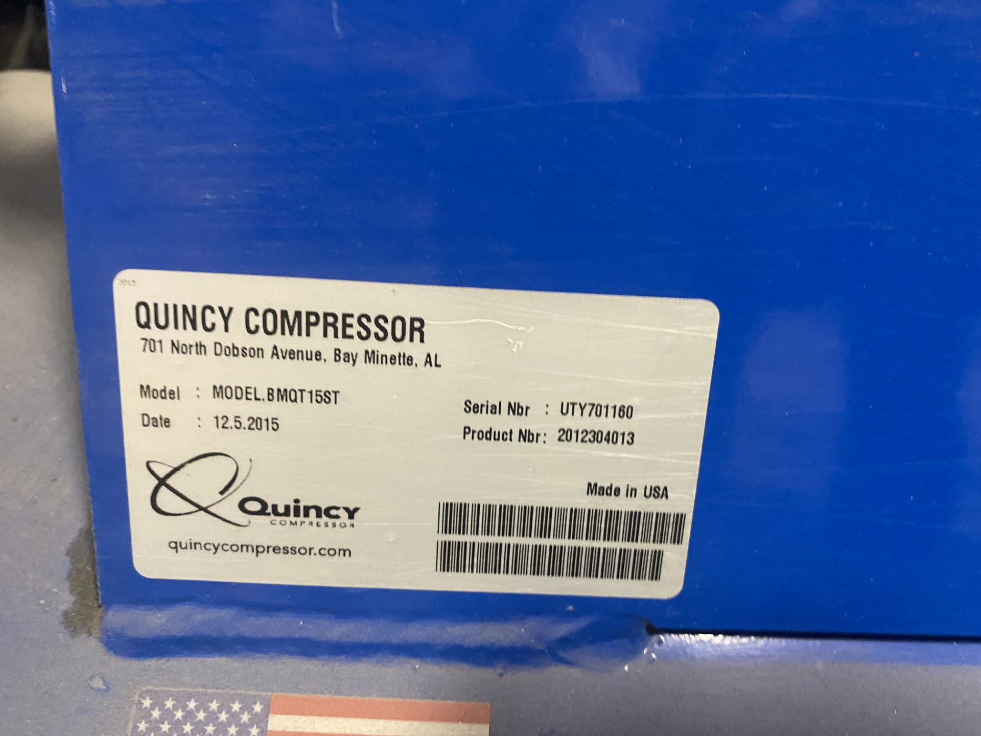 2015 Quincy Tank Mounted Air Compressor, Model BMQT15ST, S/N UTY701160 - Image 3 of 3