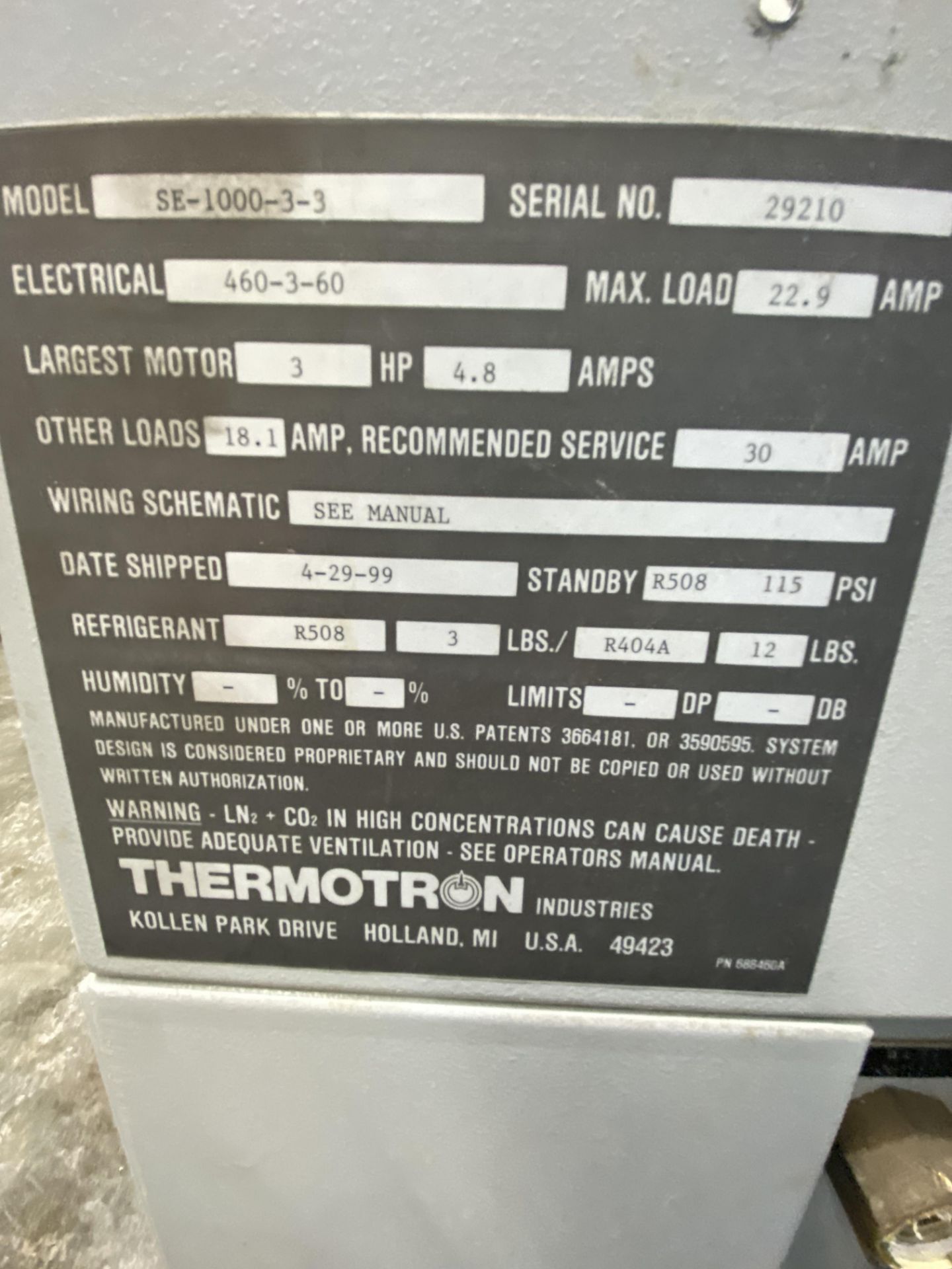 Thermotron SE-1000-3-3 Chamber s/n 29210 (Located in Smithfield Rhode Island) Simple Rigging Loading - Image 6 of 6