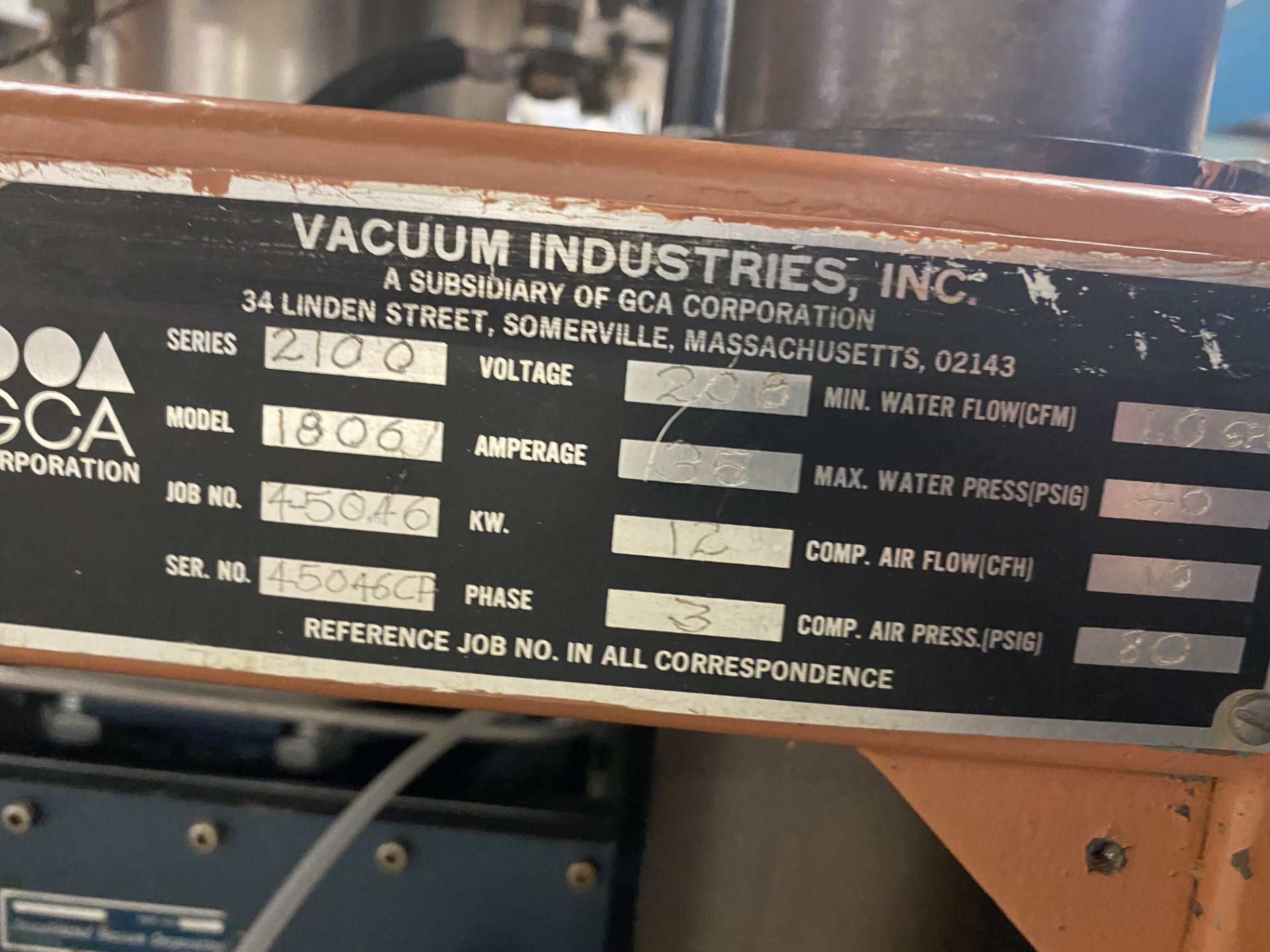 Varian Ratiomatic 2100 Series Vacuum Metallizer s/n 45046CP, 843 Vacuum Ionization Gauge (Located in - Image 8 of 8