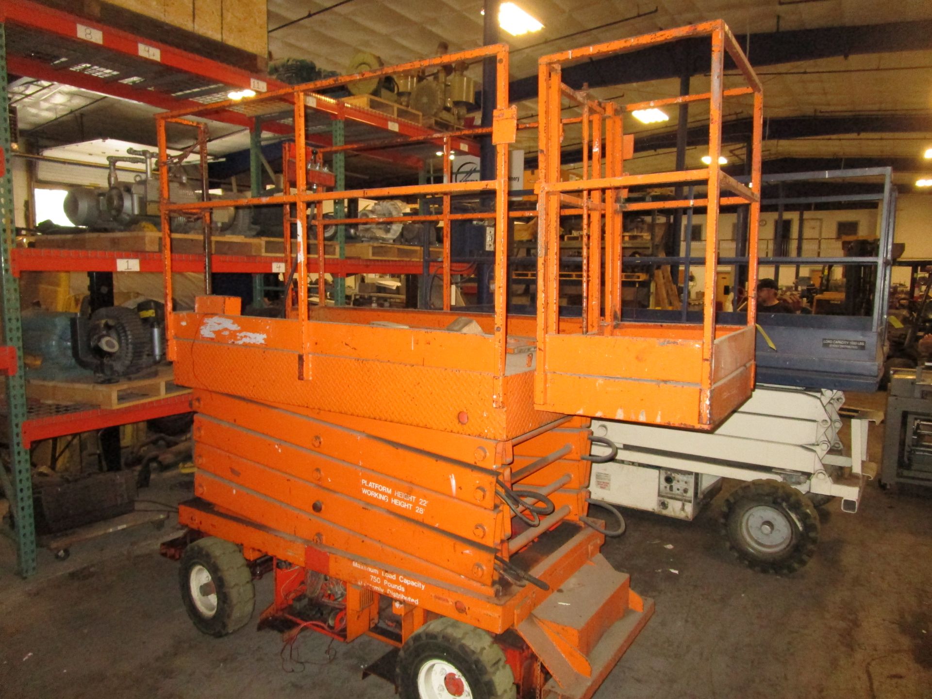 Orange Electric Scissor Lift, 28" Work Platform, 22' Height, 750 # Cap, (Needs Repair) - Image 2 of 3