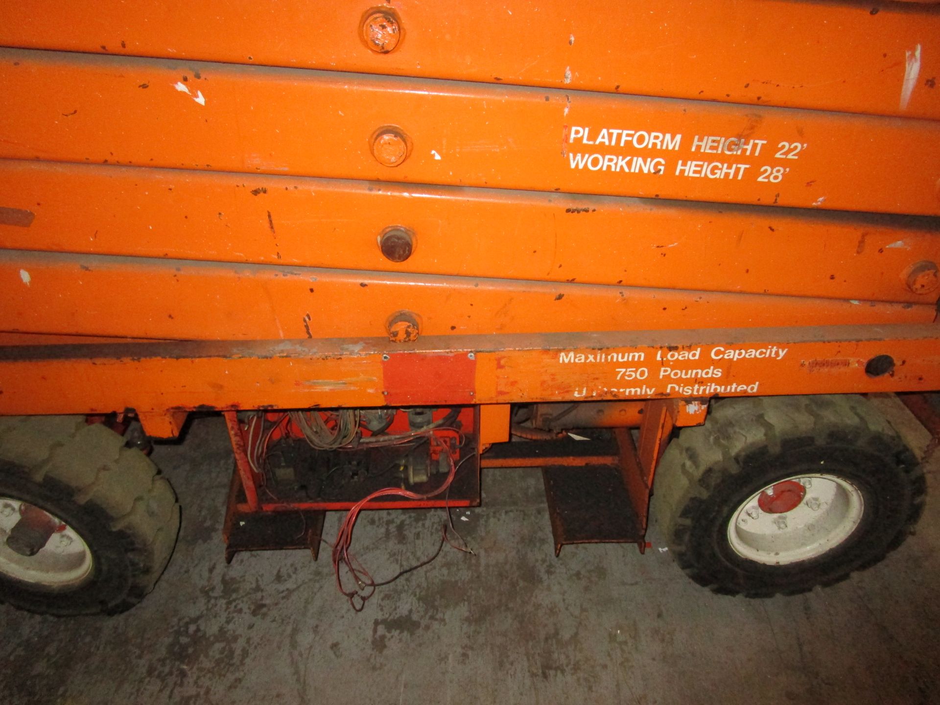 Orange Electric Scissor Lift, 28" Work Platform, 22' Height, 750 # Cap, (Needs Repair) - Image 3 of 3